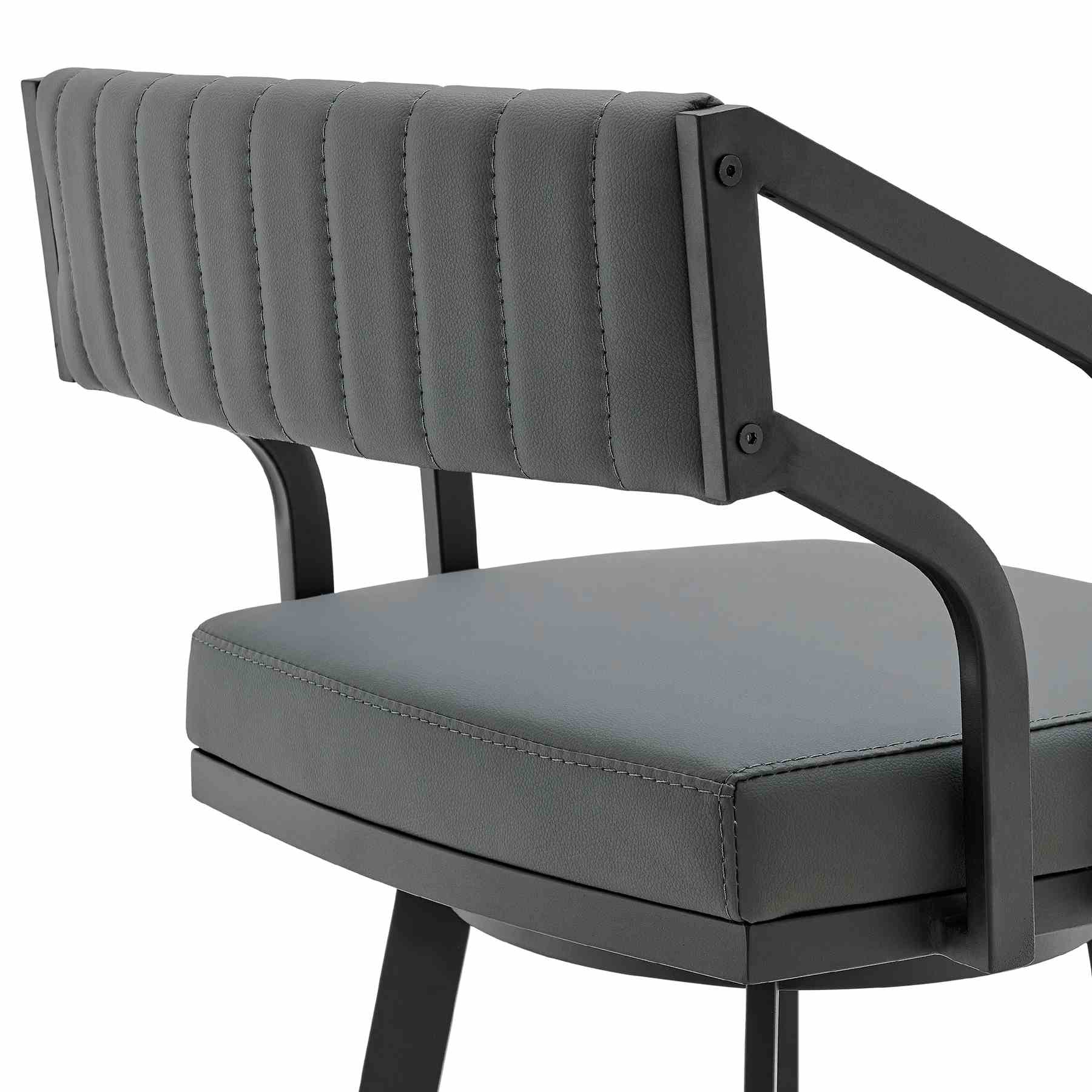Capri 26" Swivel Modern Black Metal and Slate Gray Faux Leather Bar and Counter Stool - Image 5