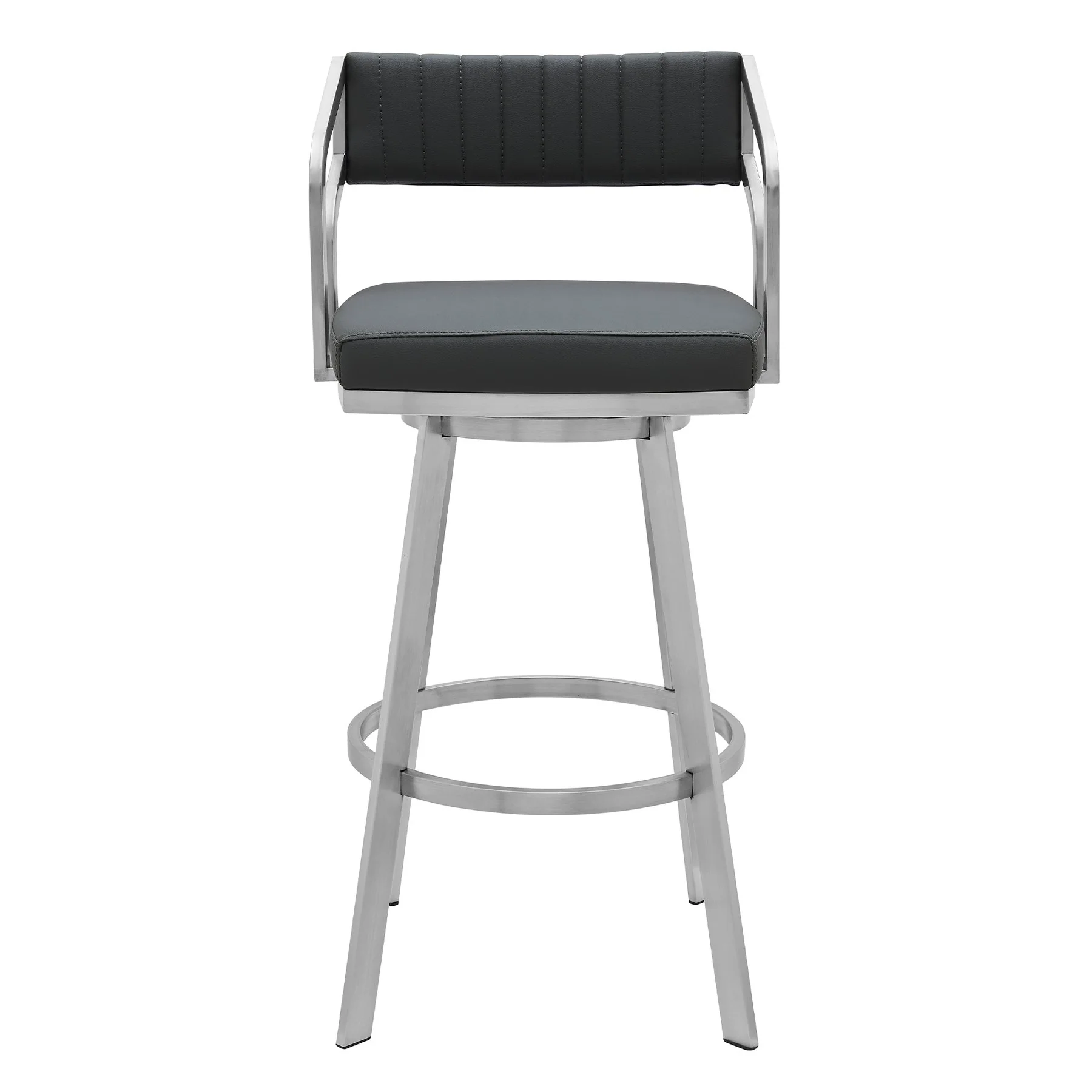 Capri 26" Swivel Modern Metal and Slate Gray Faux Leather Bar and Counter Stool - Image 2