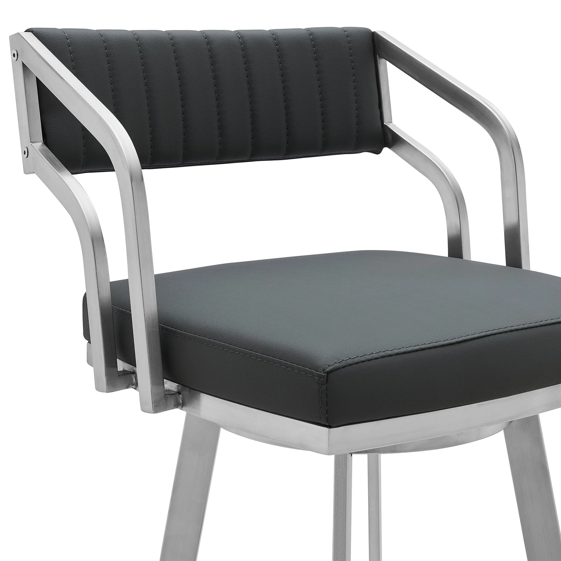 Capri 26" Swivel Modern Metal and Slate Gray Faux Leather Bar and Counter Stool - Image 4