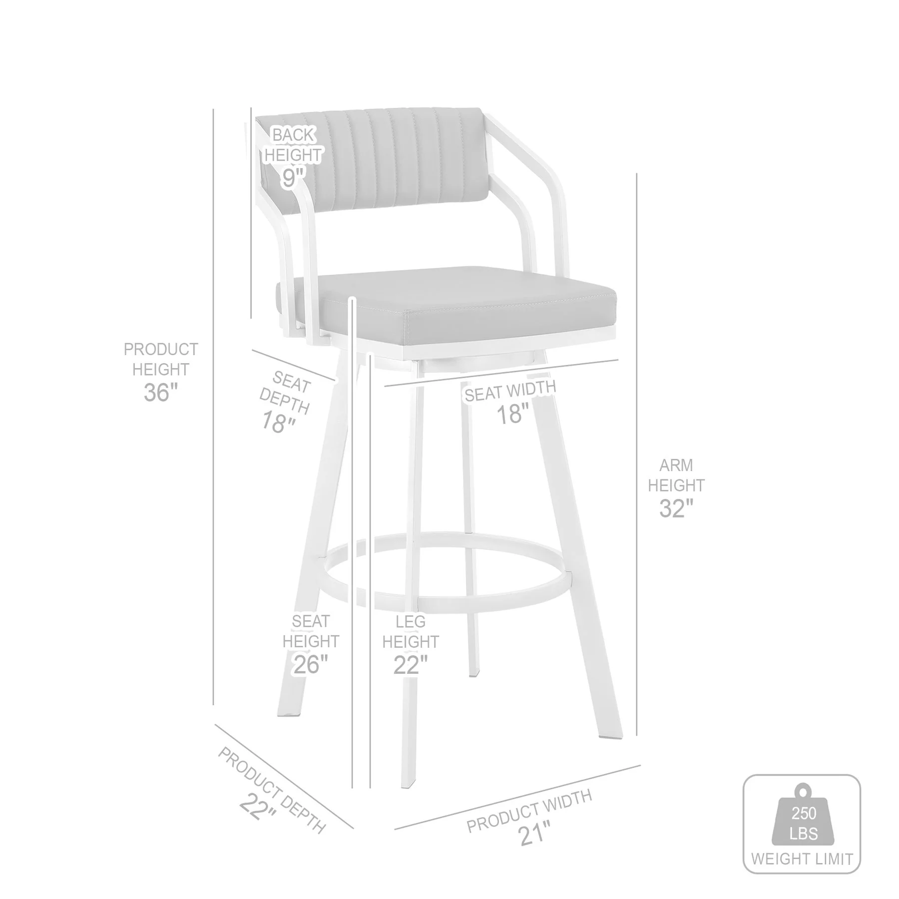 Capri 26" Swivel Slate Gray Faux Leather and Silver Metal Bar Stool - Image 11