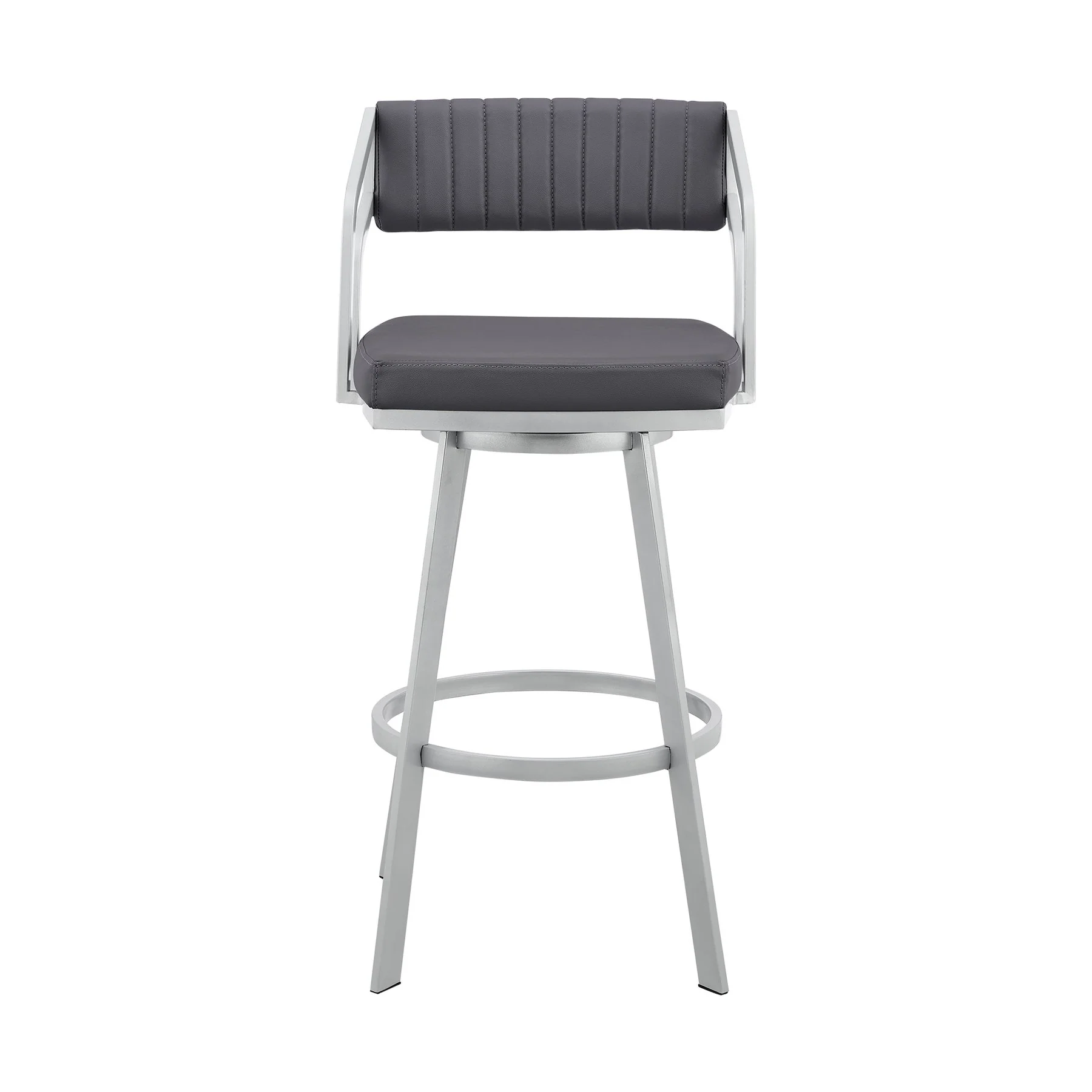 Capri 26" Swivel Slate Gray Faux Leather and Silver Metal Bar Stool - Image 2