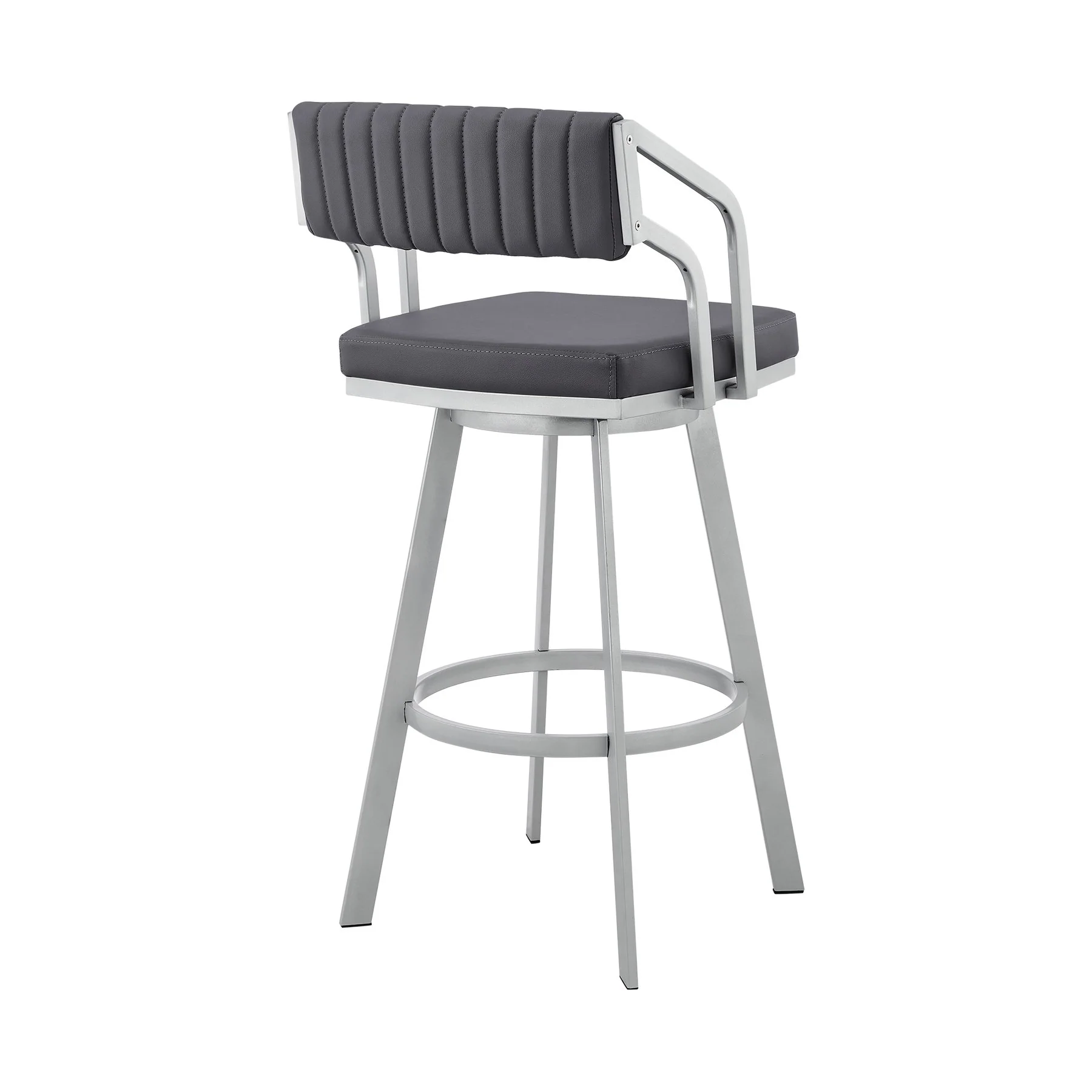 Capri 26" Swivel Slate Gray Faux Leather and Silver Metal Bar Stool - Image 4