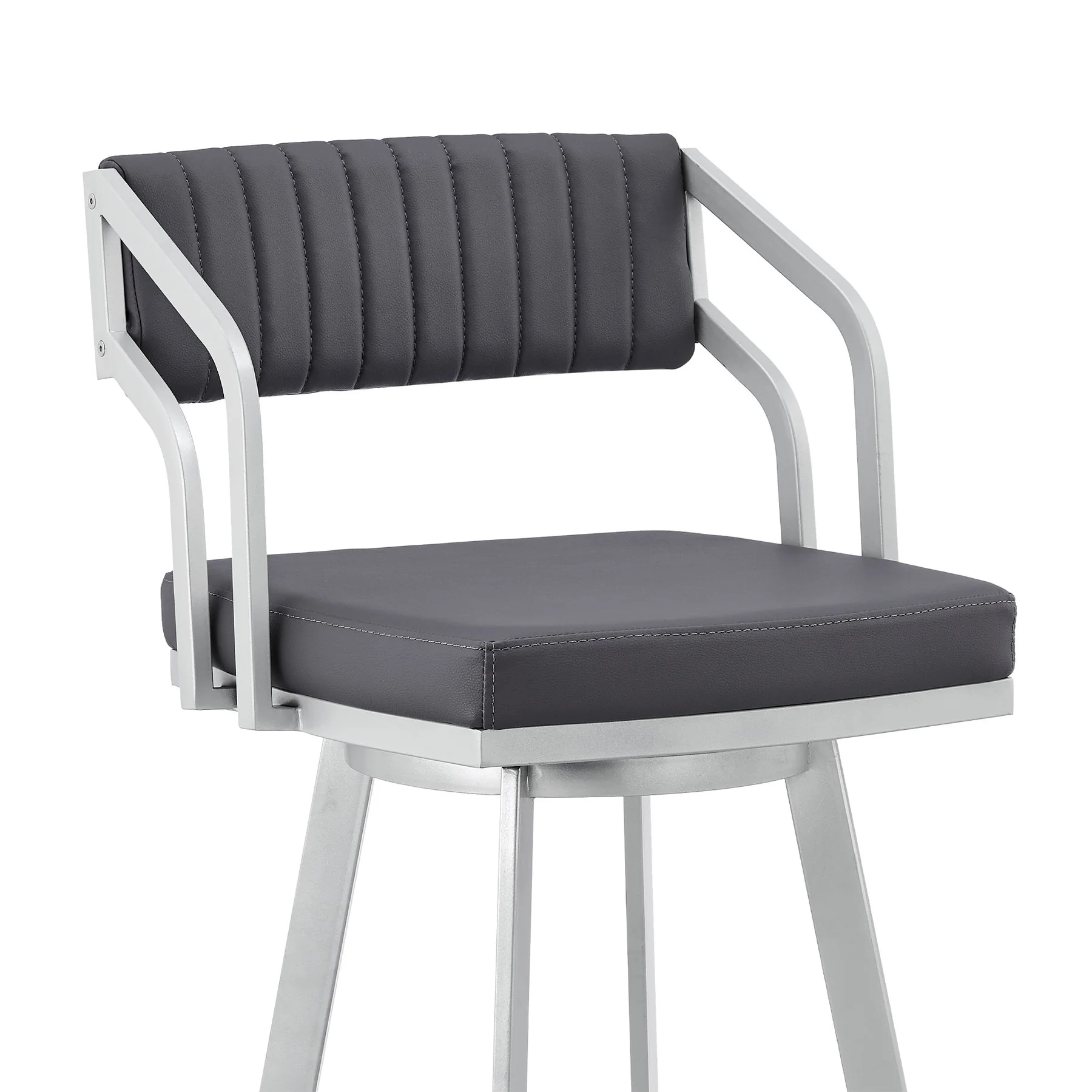 Capri 26" Swivel Slate Gray Faux Leather and Silver Metal Bar Stool - Image 6