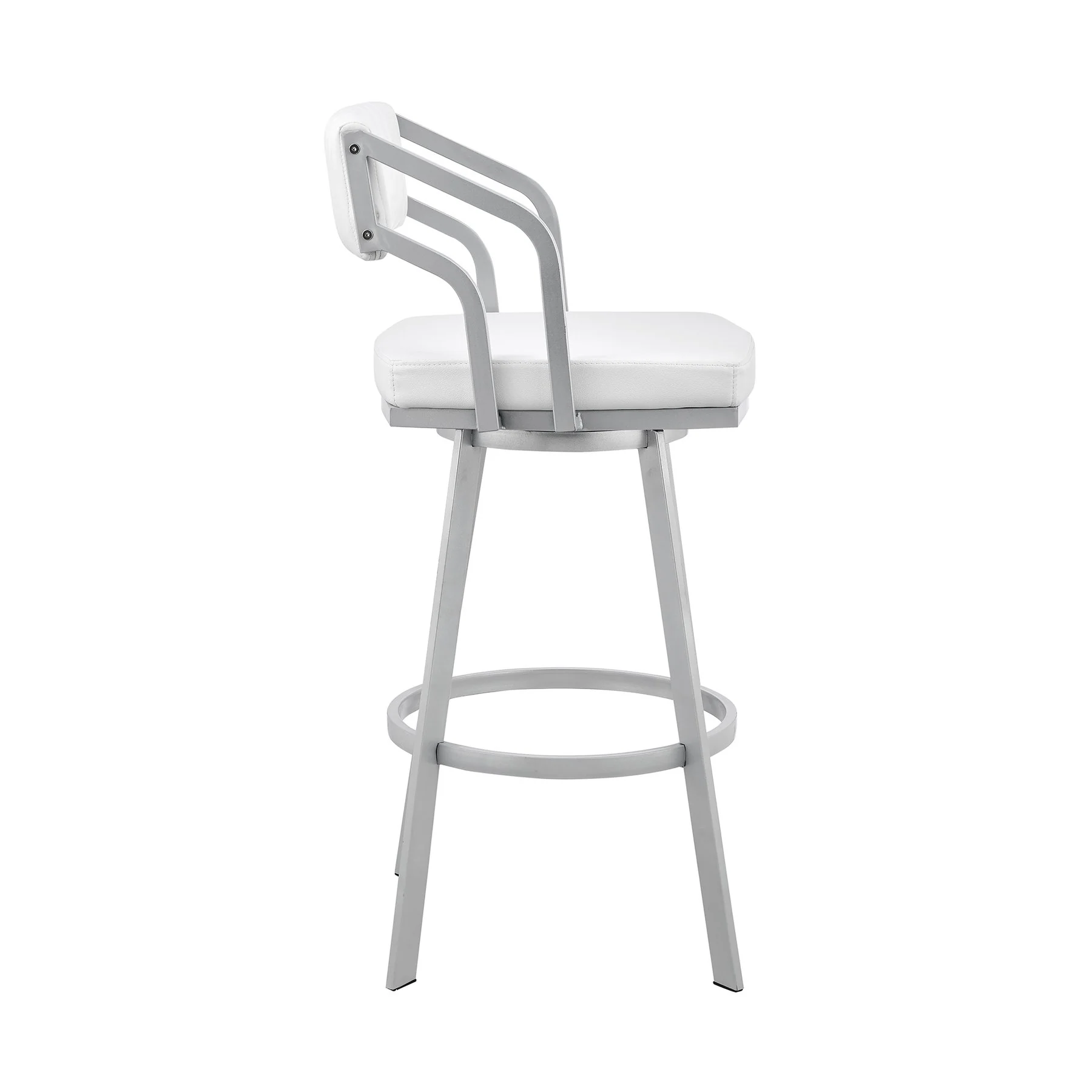 Capri 26" Swivel White Faux Leather and Silver Metal Bar Stool - Image 3
