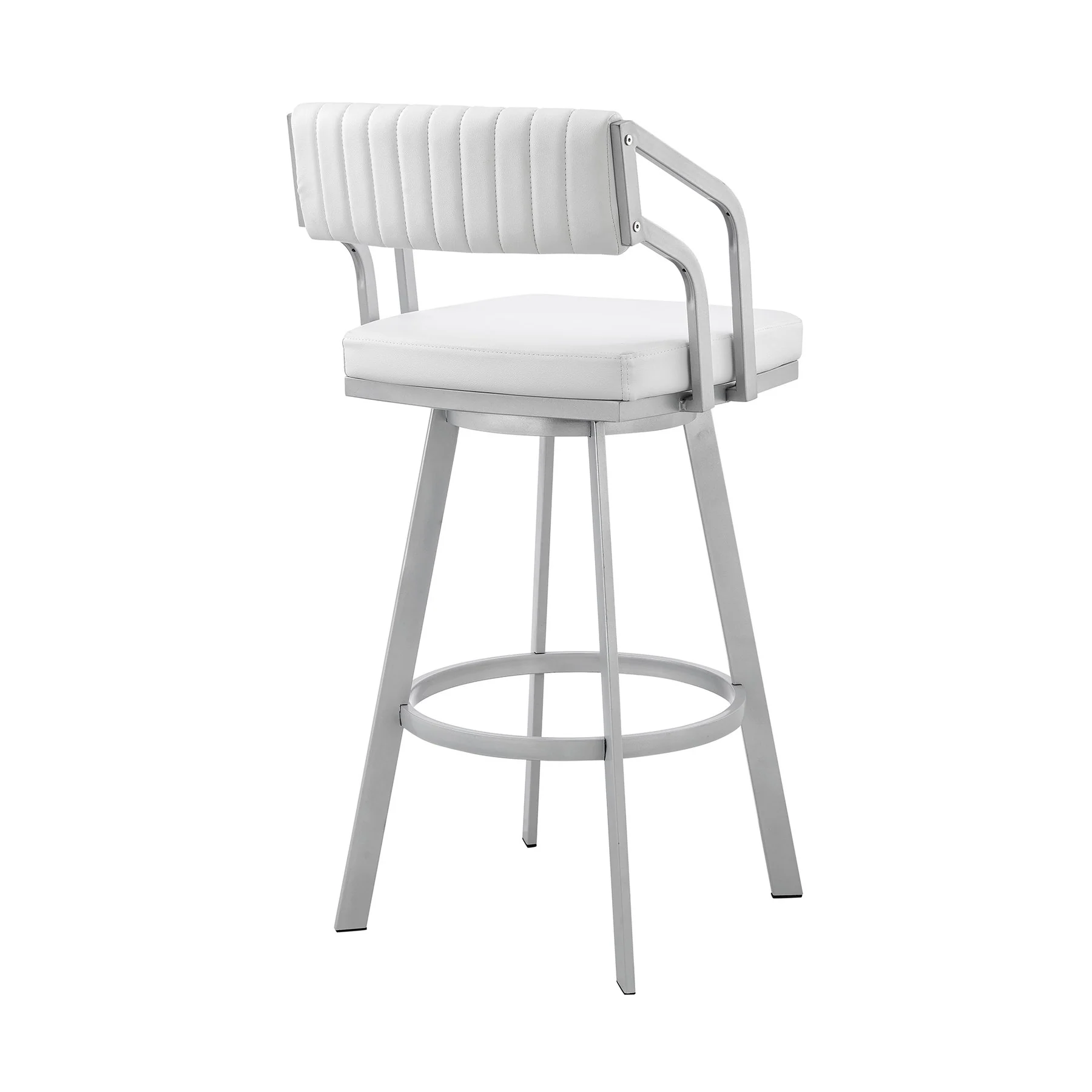 Capri 26" Swivel White Faux Leather and Silver Metal Bar Stool - Image 4