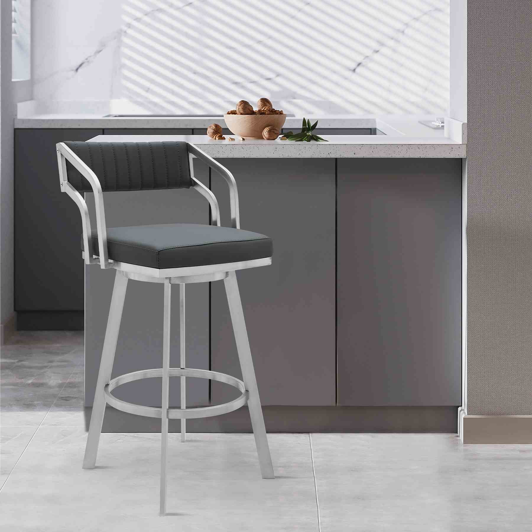 Capri 30" Swivel Modern Metal and Slate Gray Faux Leather Bar and Counter Stool - Image 7