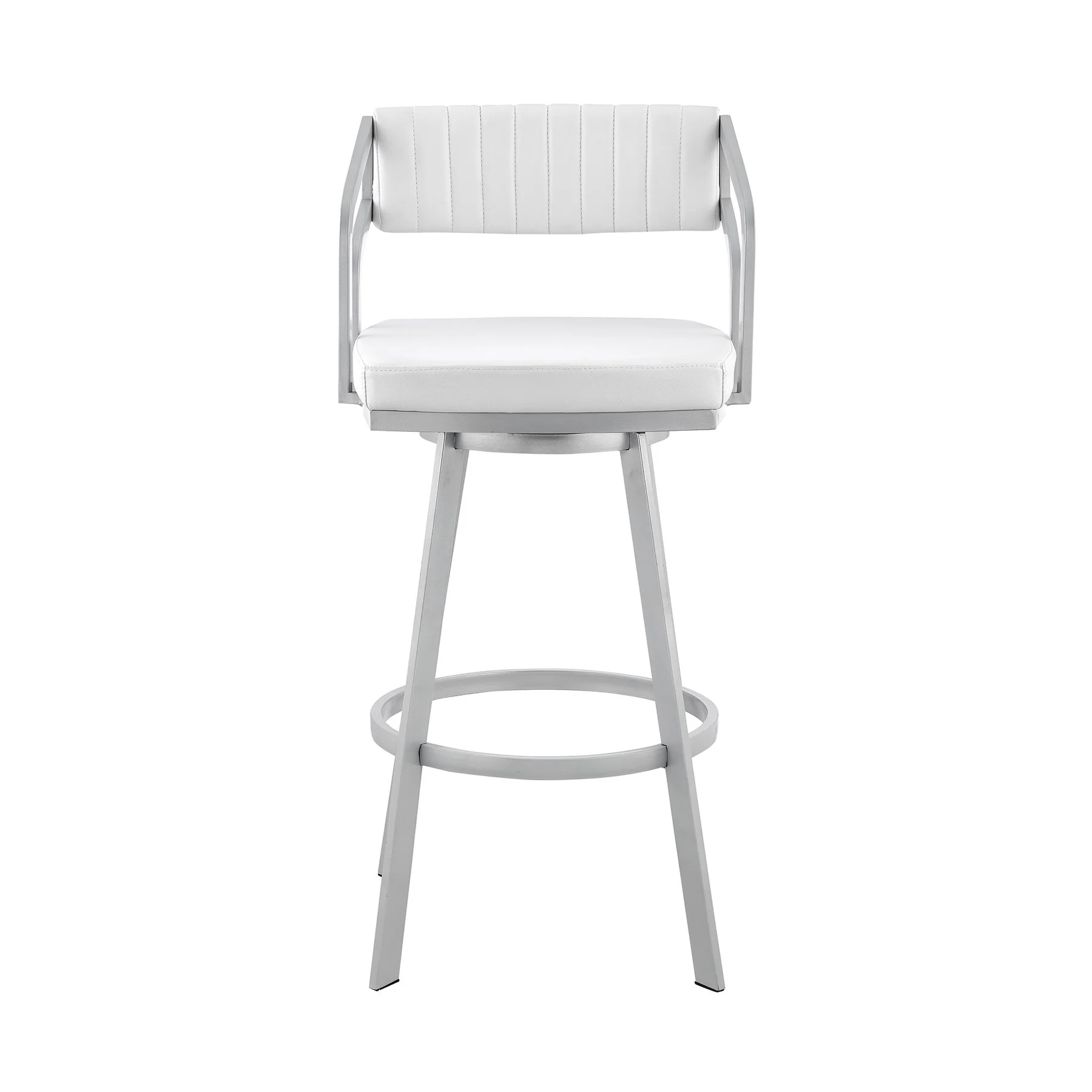 Capri 30" Swivel White Faux Leather and Silver Metal Bar Stool - Image 2