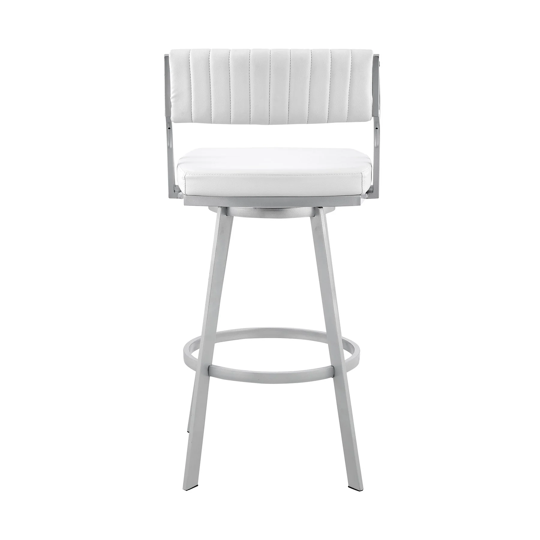 Capri 30" Swivel White Faux Leather and Silver Metal Bar Stool - Image 5