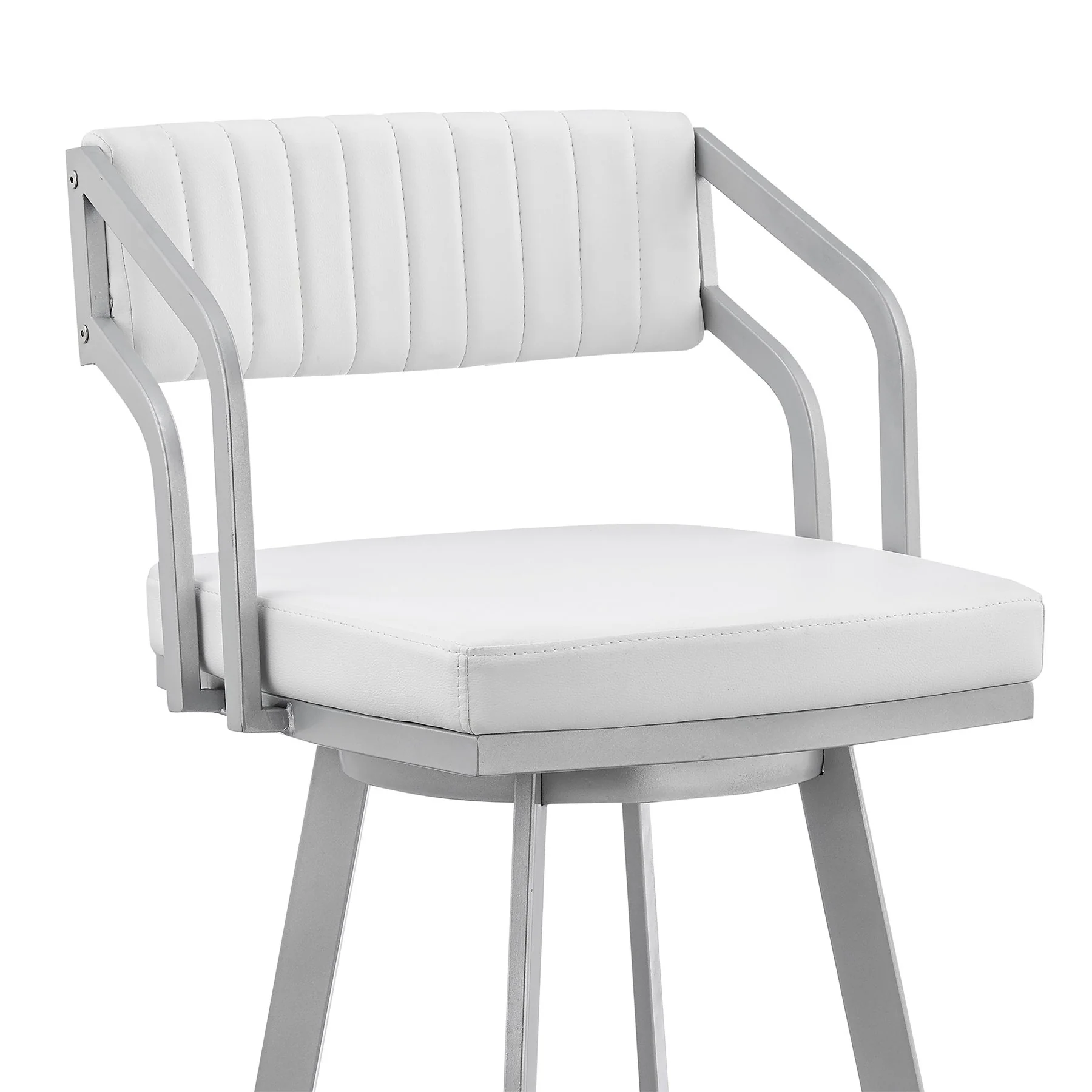 Capri 30" Swivel White Faux Leather and Silver Metal Bar Stool - Image 6