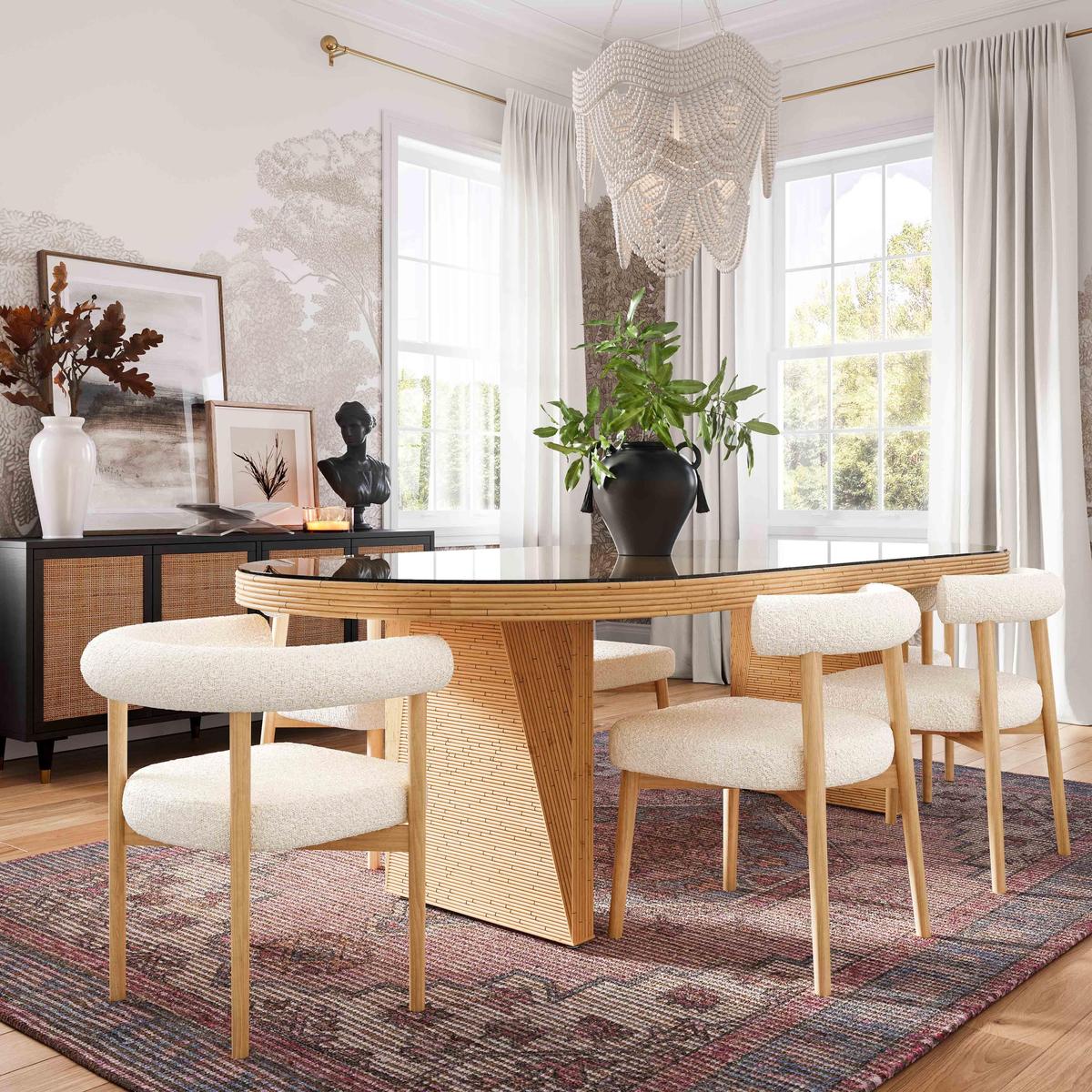 Caren Natural Rattan and Glass Oval Dining Table - Image 2
