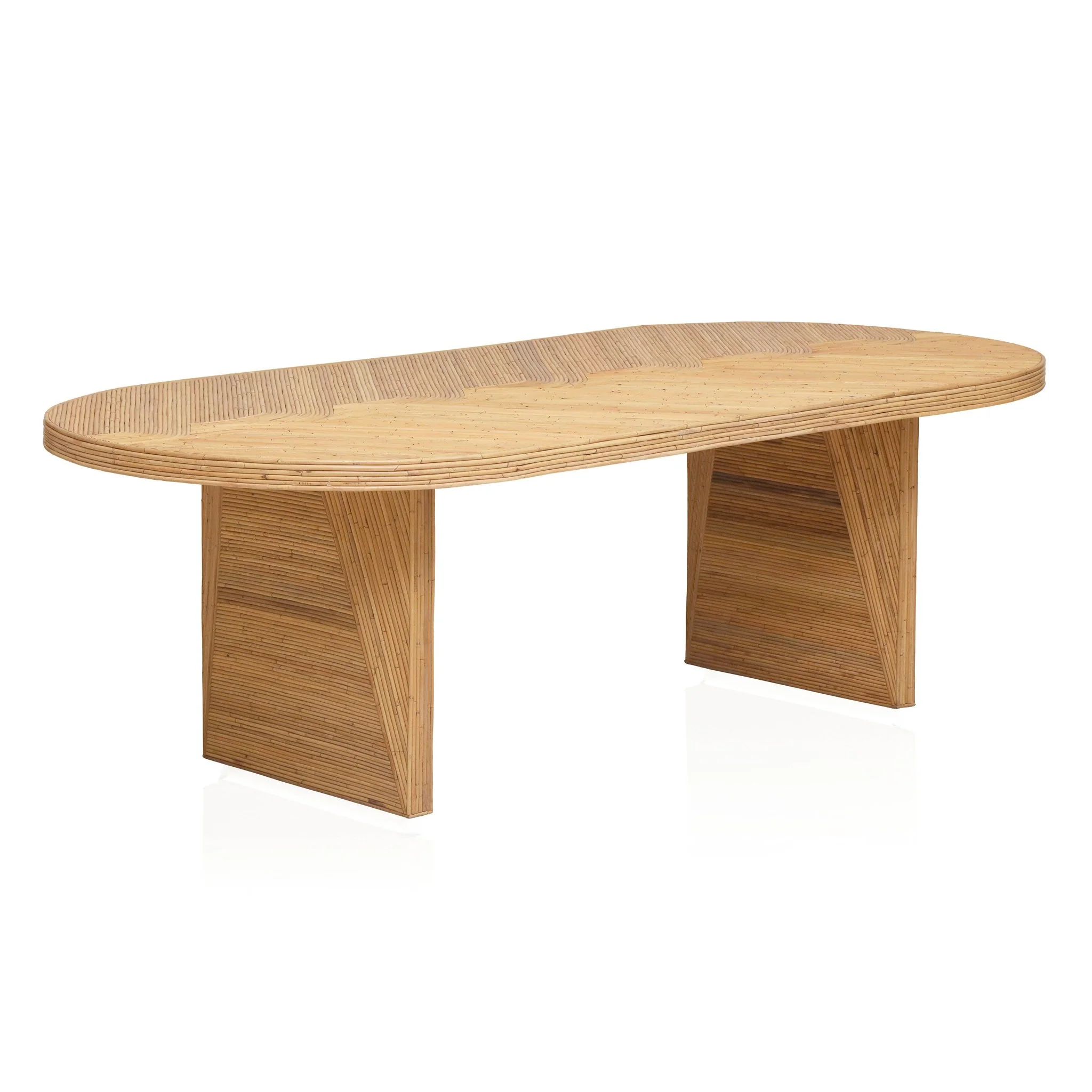 Caren Natural Rattan and Glass Oval Dining Table - Image 3