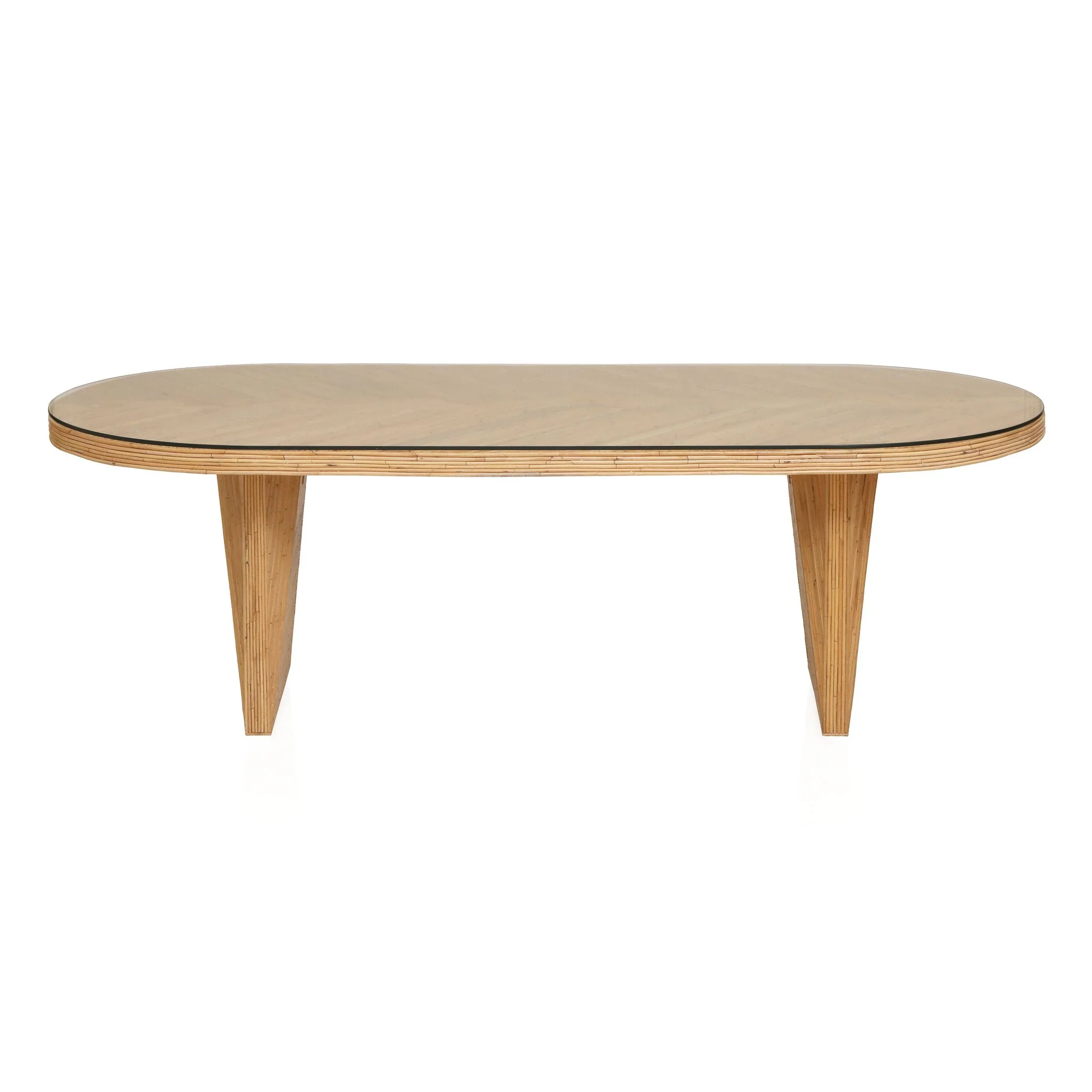 Caren Natural Rattan and Glass Oval Dining Table - Image 4