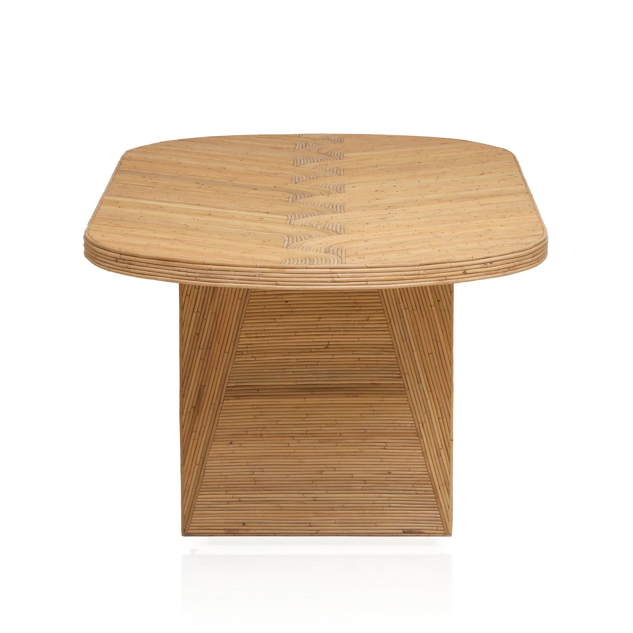 Caren Natural Rattan and Glass Oval Dining Table - Image 6