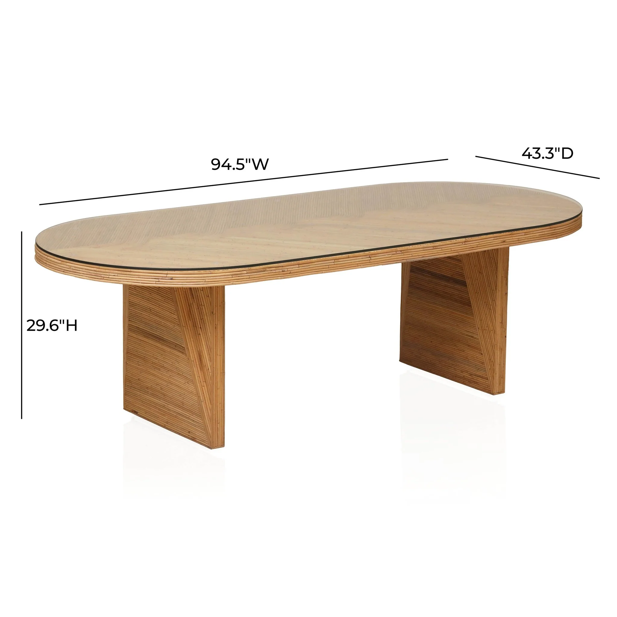 Caren Natural Rattan and Glass Oval Dining Table - Image 9