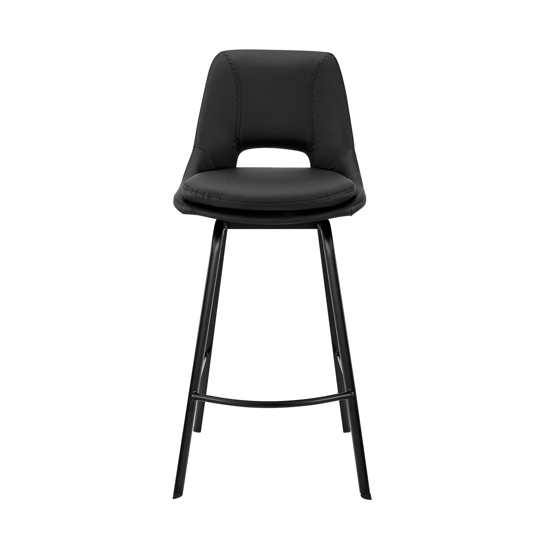 Carise Black Faux Leather and Black Metal Swivel 30" Bar Stool - Image 2