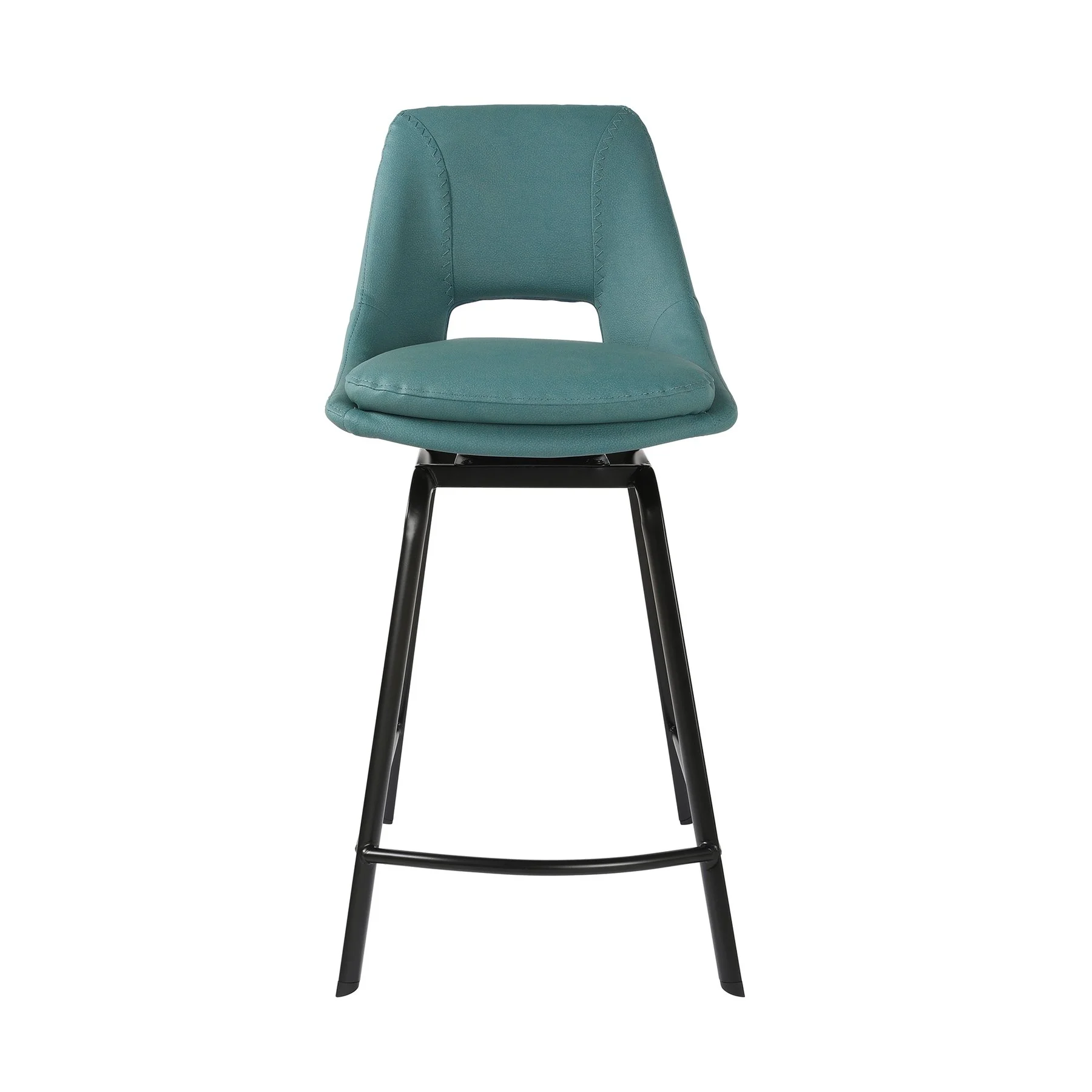 Carise Blue Faux Leather and Black Metal Swivel 26" Counter Stool - Image 2