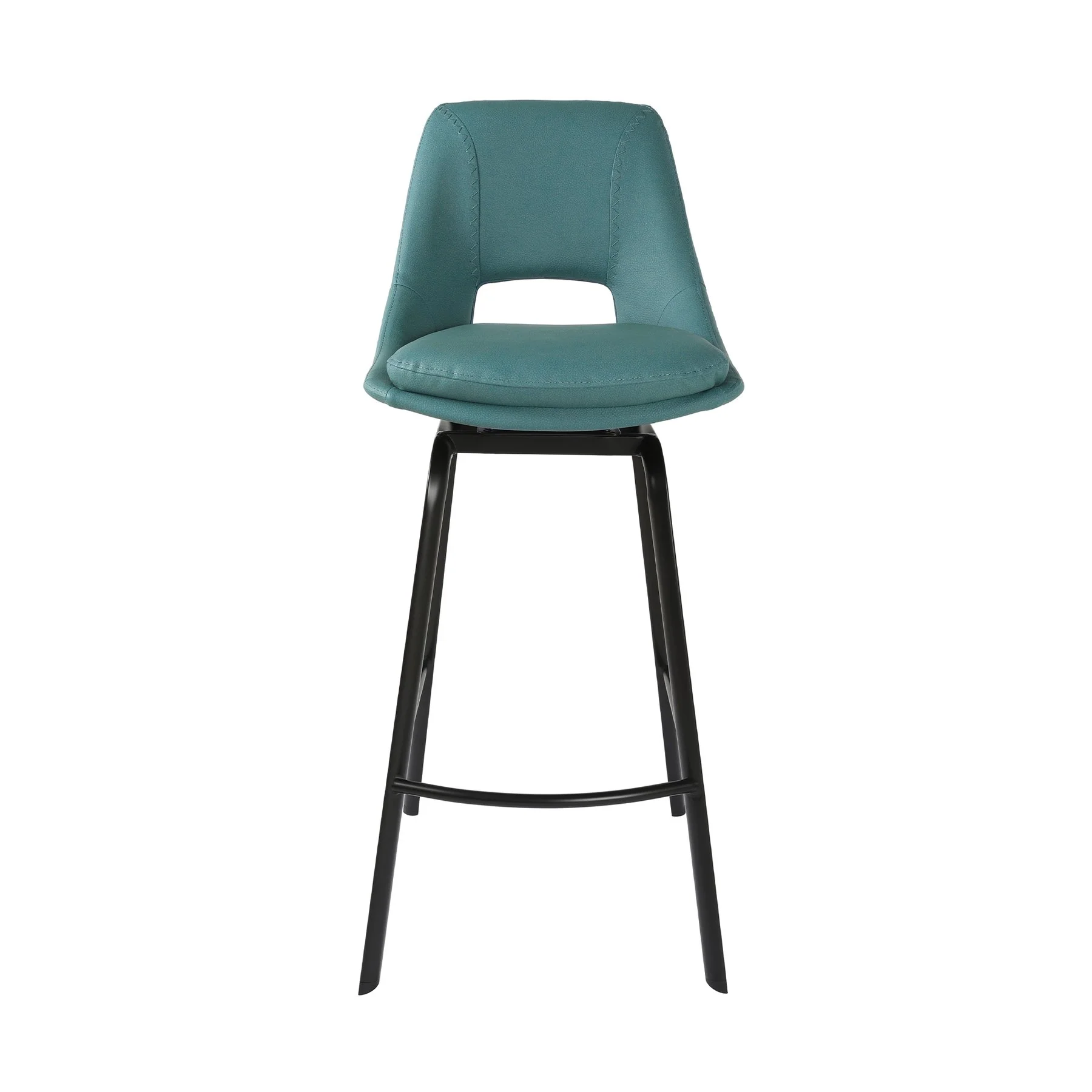 Carise Blue Faux Leather and Black Metal Swivel 30" Bar Stool - Image 2