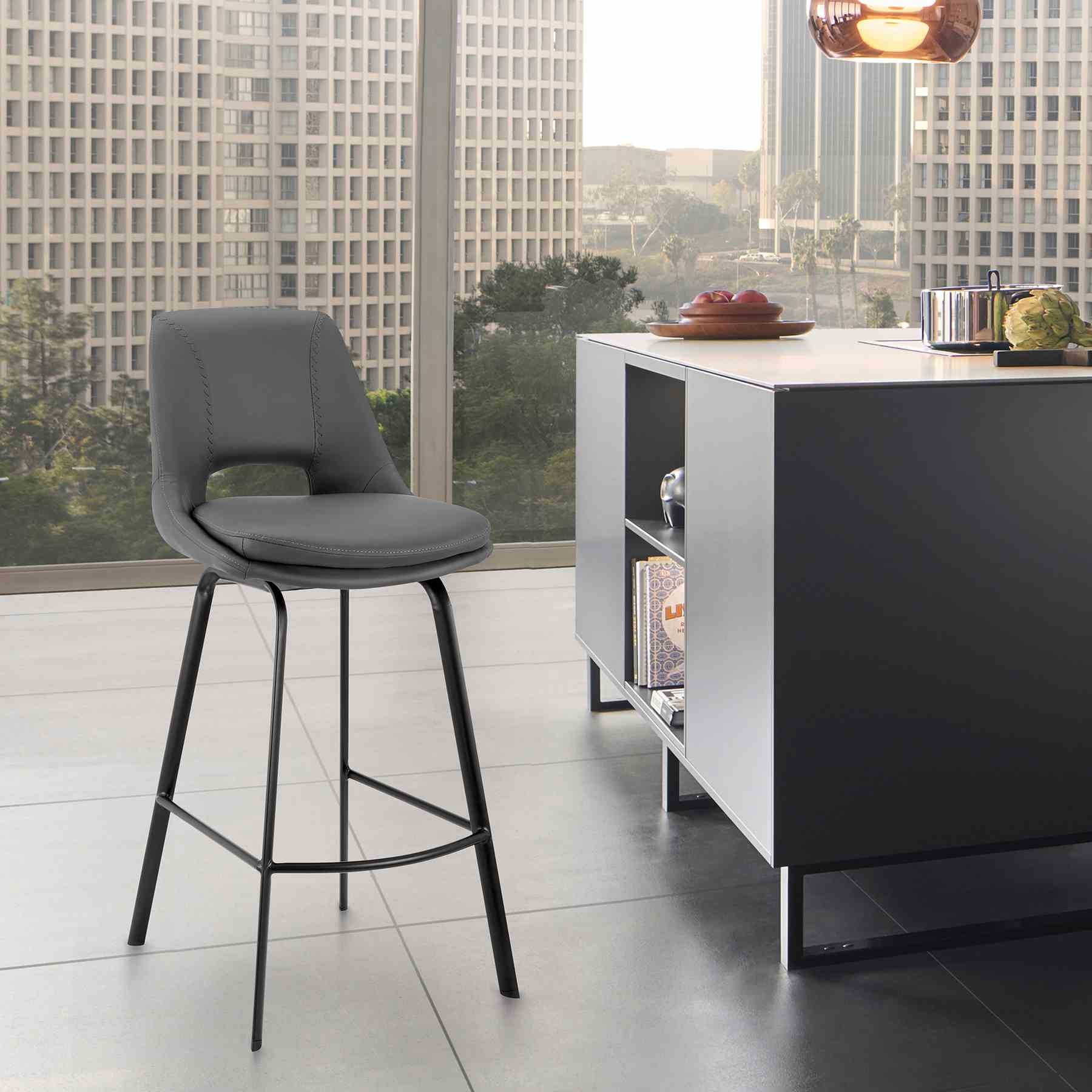 Carise Gray Faux Leather and Black Metal Swivel 26" Counter Stool - Image 11