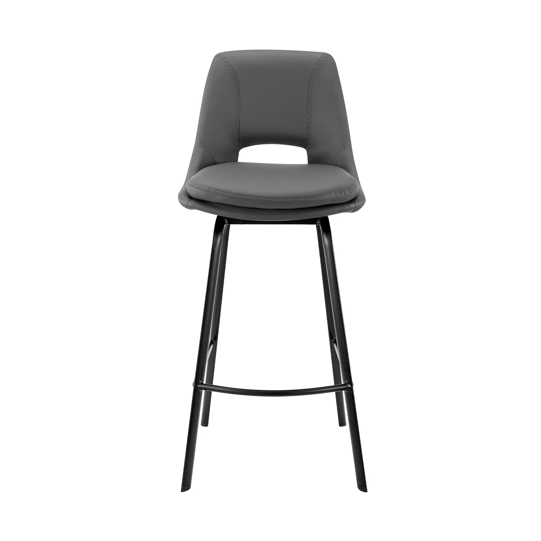 Carise Gray Faux Leather and Black Metal Swivel 26" Counter Stool - Image 2