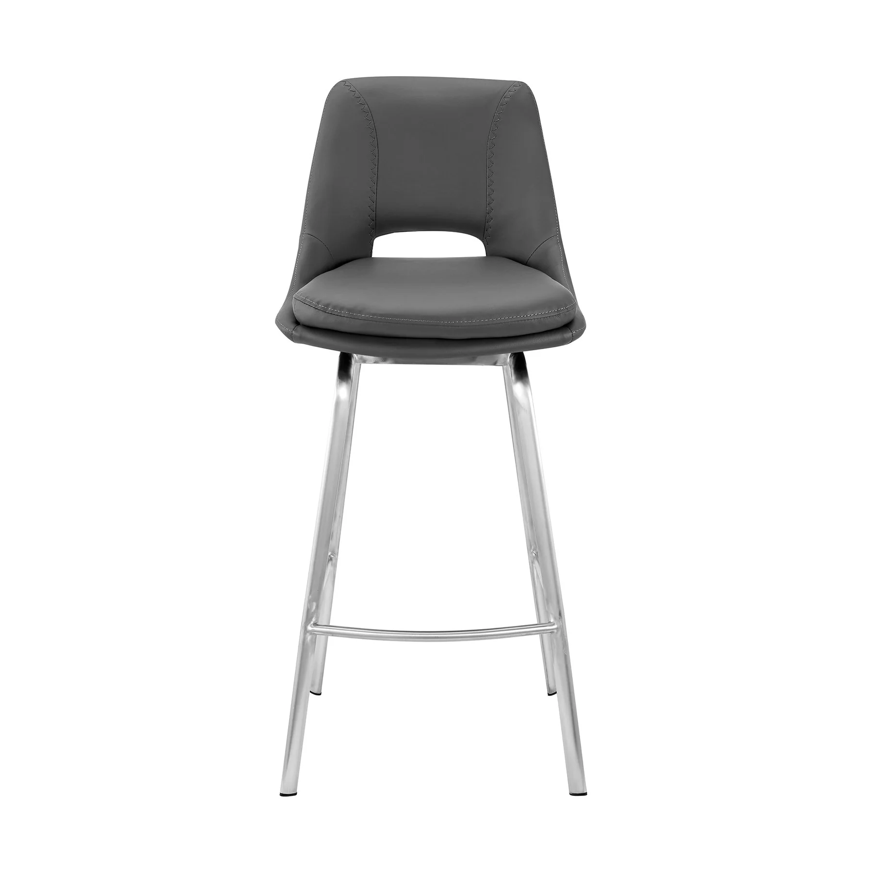 Carise Gray Faux Leather and Brushed Stainless Steel Swivel 26" Counter Stool - Image 2