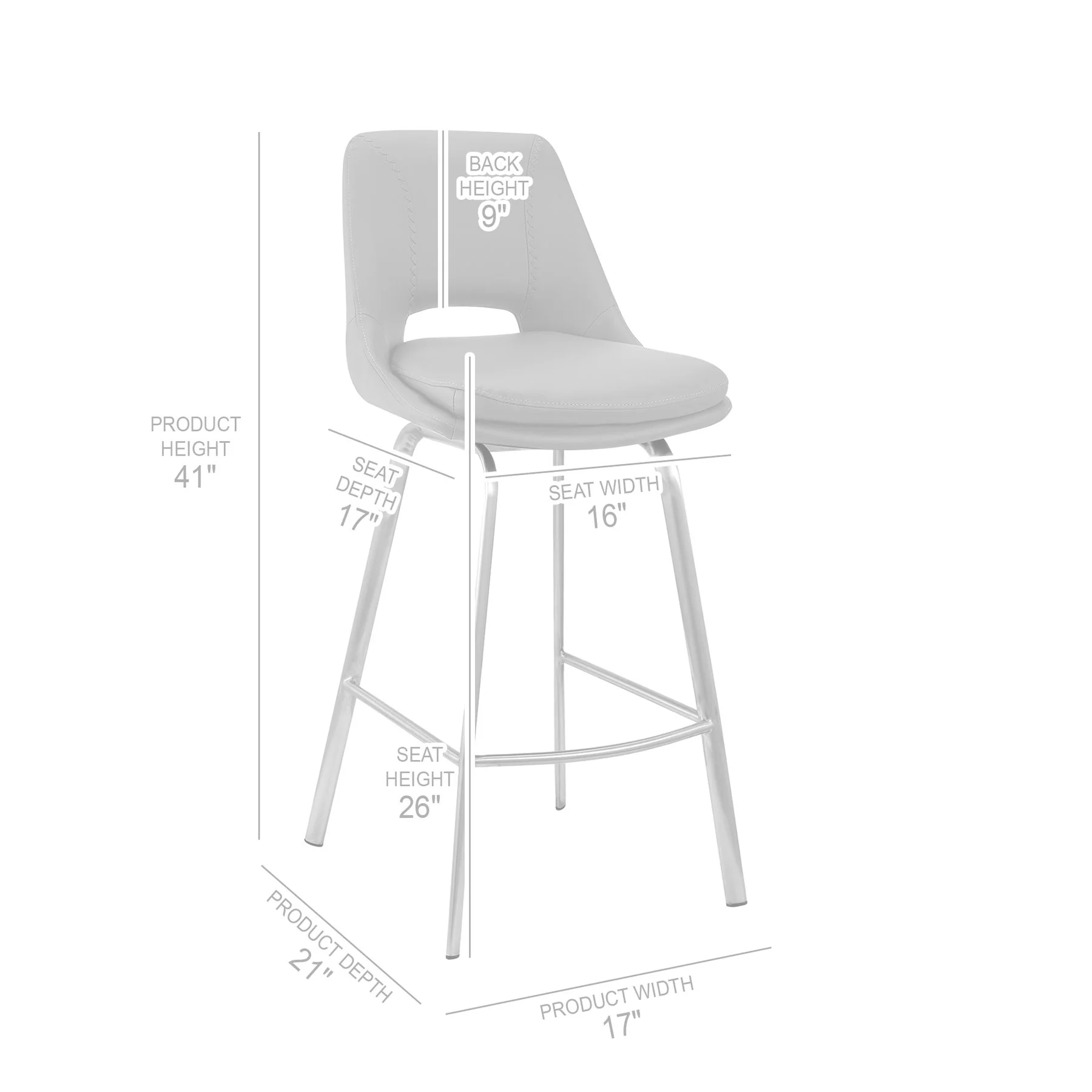 Carise Gray Faux Leather and Brushed Stainless Steel Swivel 30" Bar Stool - Image 10