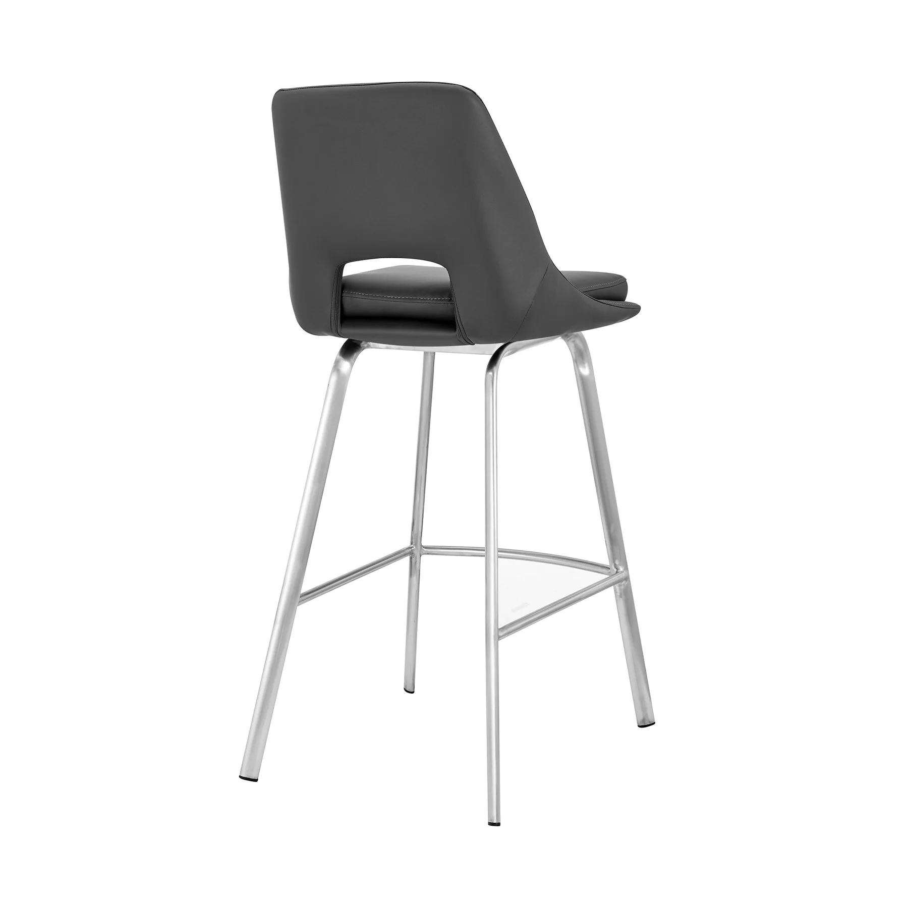 Carise Gray Faux Leather and Brushed Stainless Steel Swivel 30" Bar Stool - Image 4