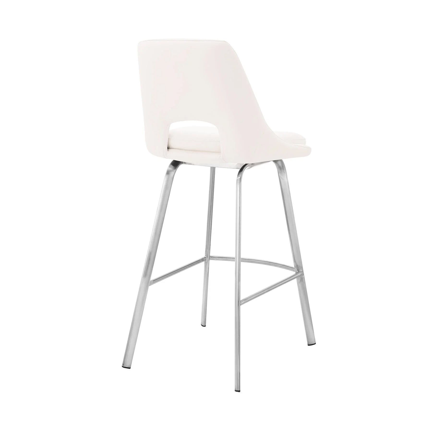 Carise White Faux Leather and Brushed Stainless Steel Swivel 26" Counter Stool - Image 4