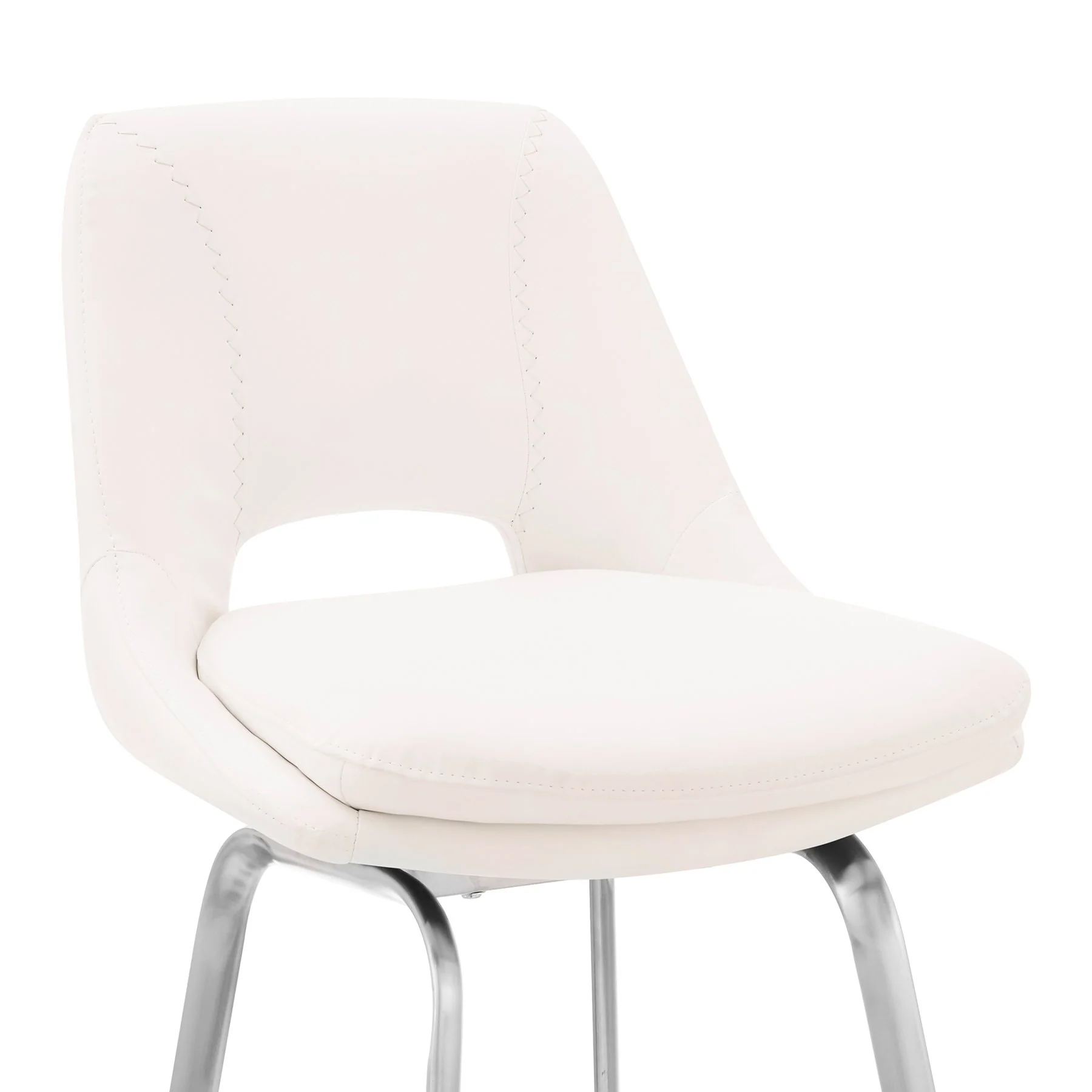 Carise White Faux Leather and Brushed Stainless Steel Swivel 26" Counter Stool - Image 6
