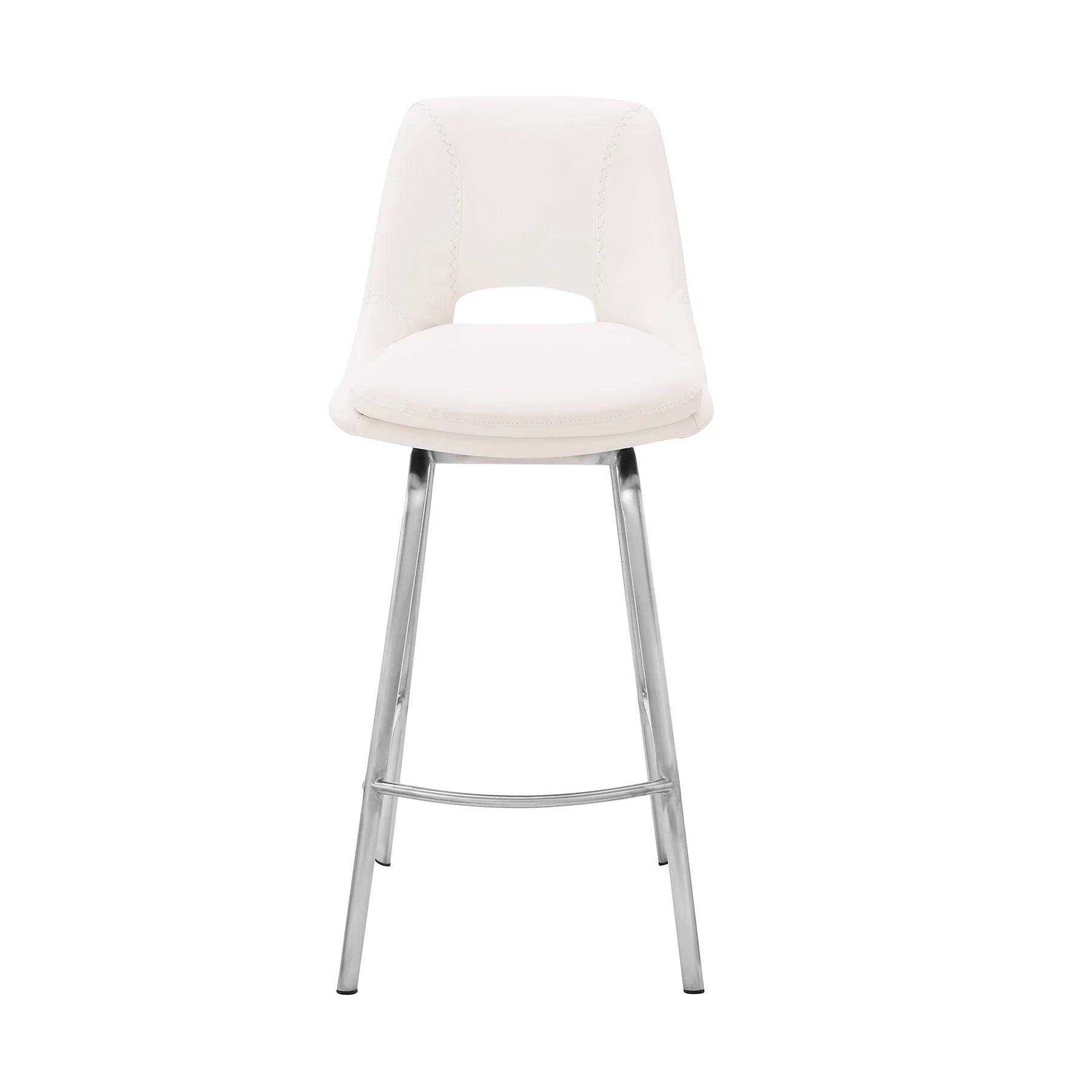 Carise White Faux Leather and Brushed Stainless Steel Swivel 30" Bar Stool - Image 2