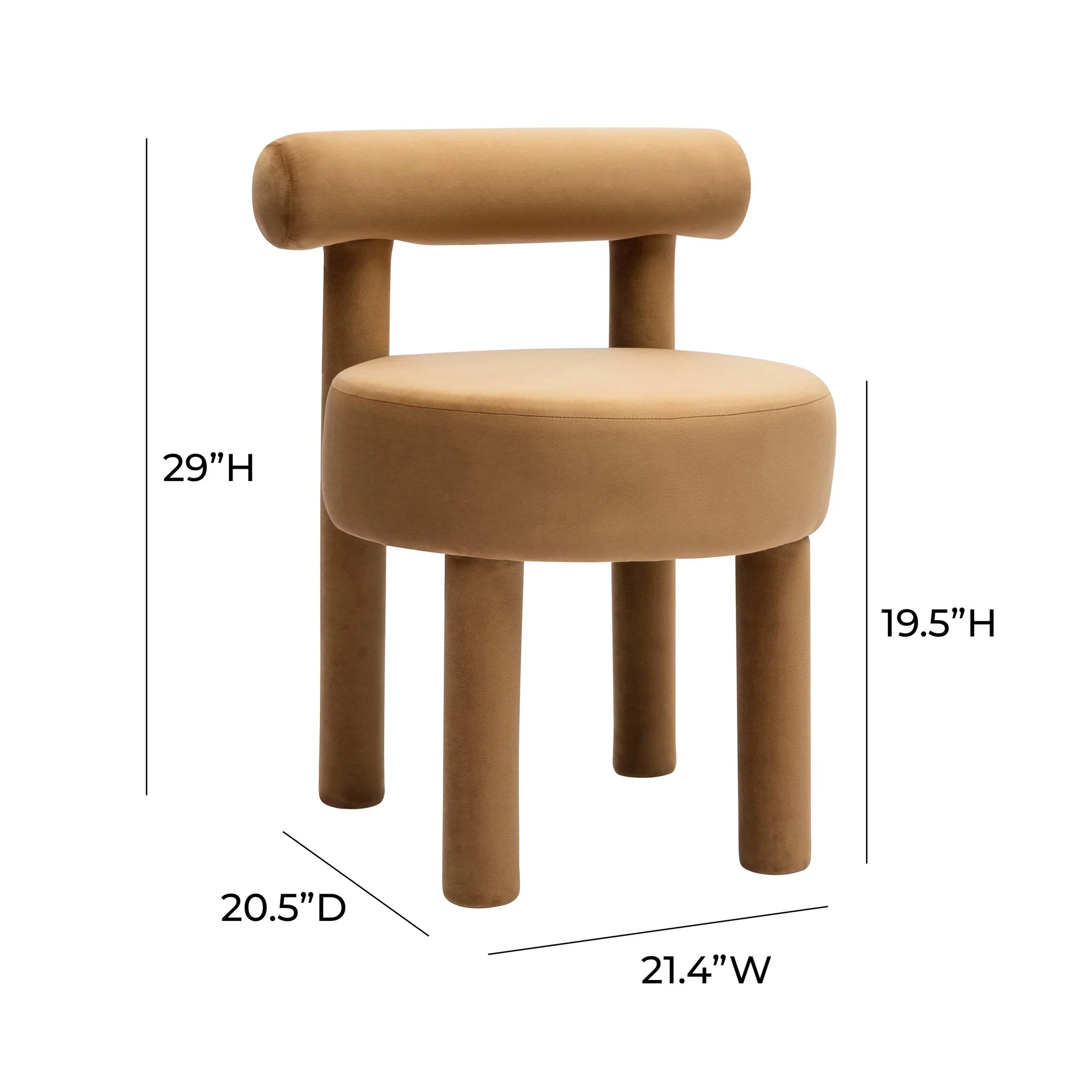 Carmel Cognac Velvet Dining Chair - Image 7
