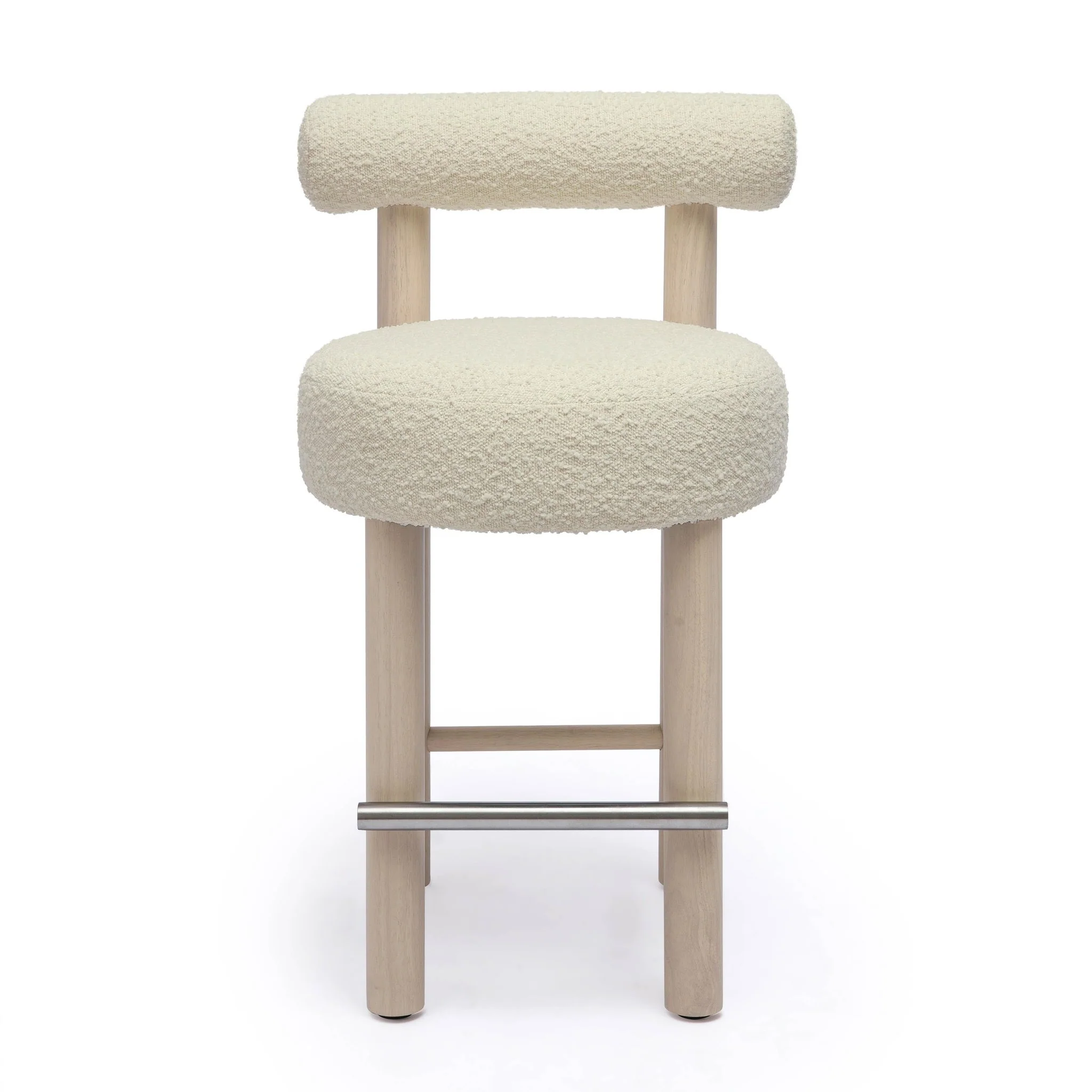 Carmel Cream Boucle and Solid Wood Counter Stool - Image 3