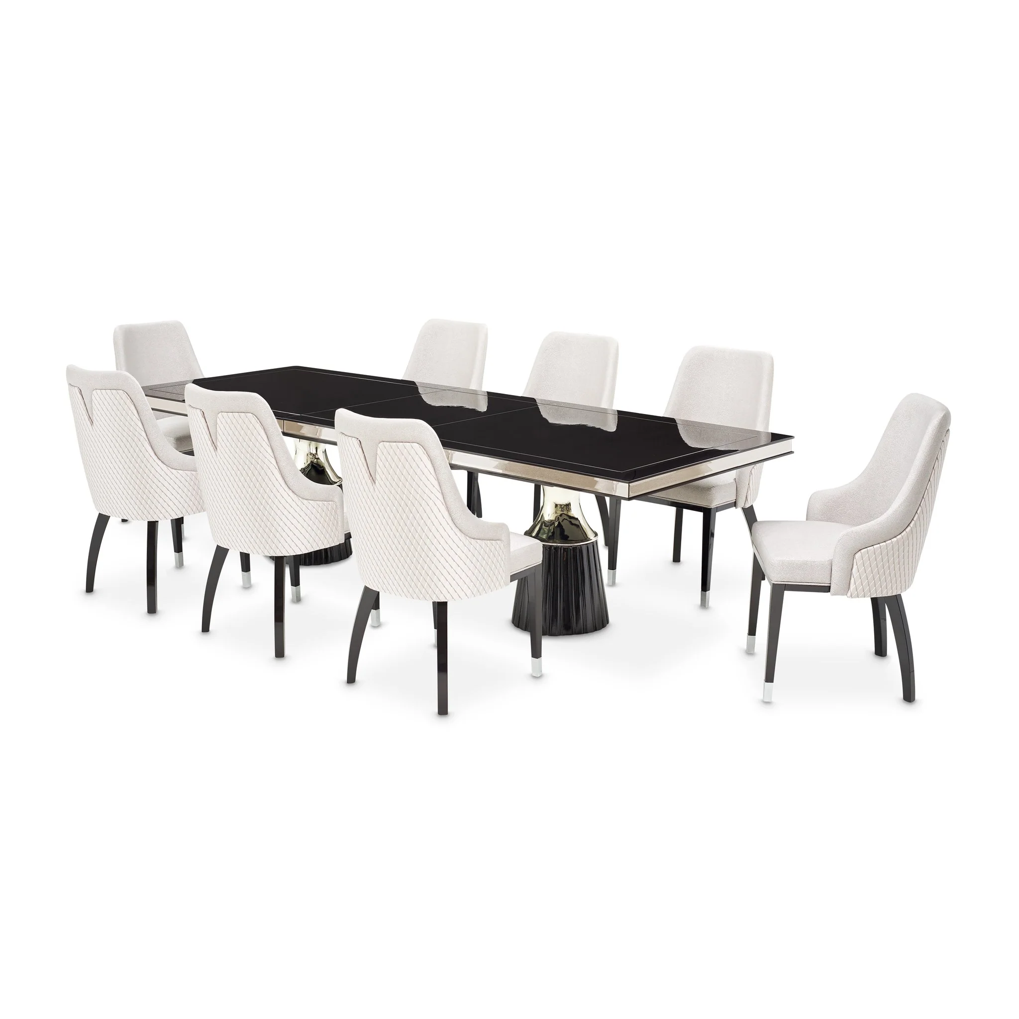 Carmela Double Pedestal Dining Table - Glossy Charcoal Sand - Image 30