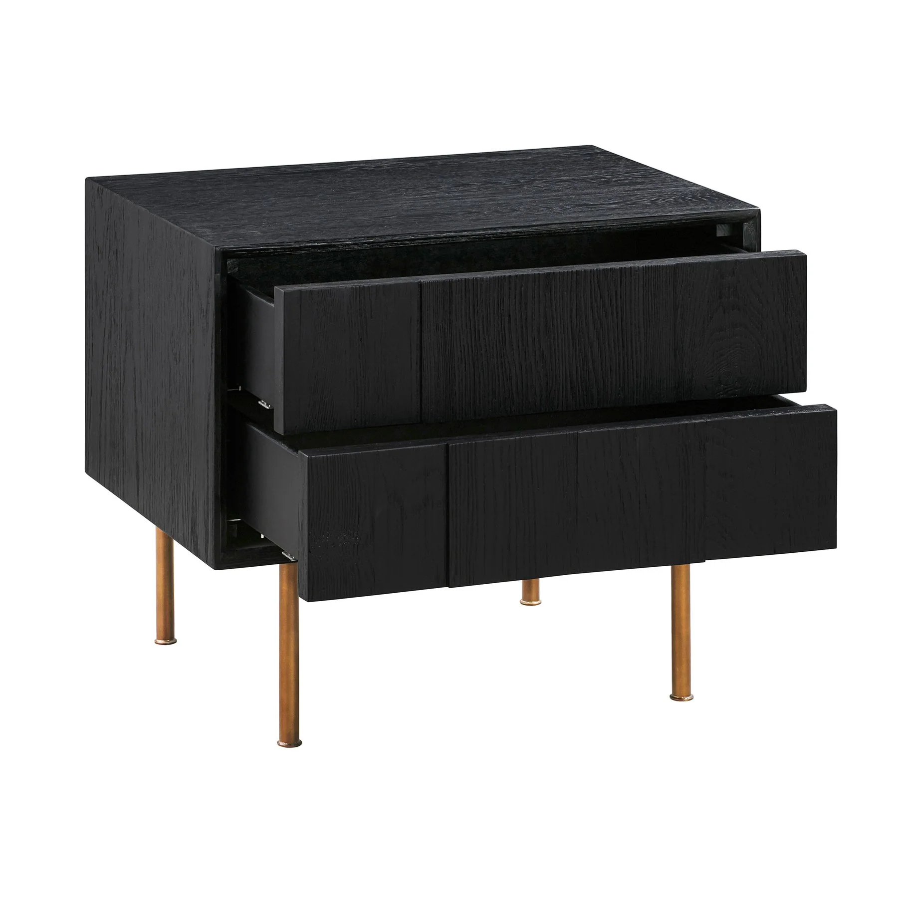 Carnaby 2 Drawer Nightstand in Black Brushed Oak and Bronze - Image 3