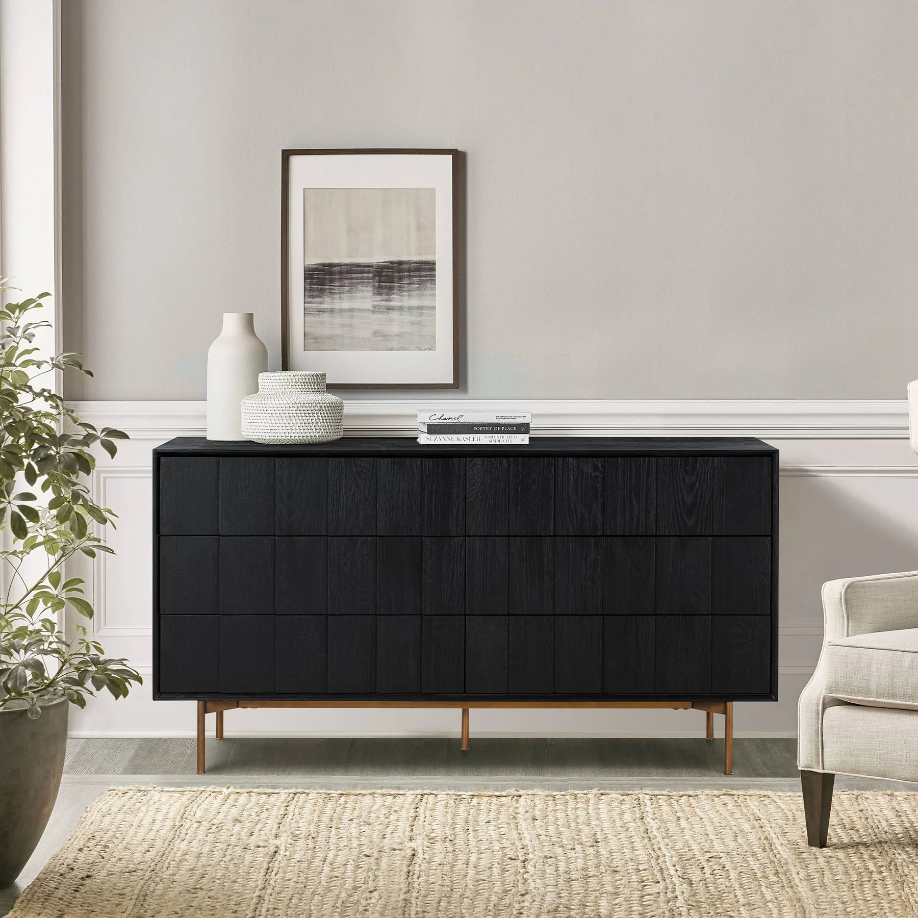Carnaby 6 Drawer Dresser in Black Brushed Oak and Bronze - Image 8