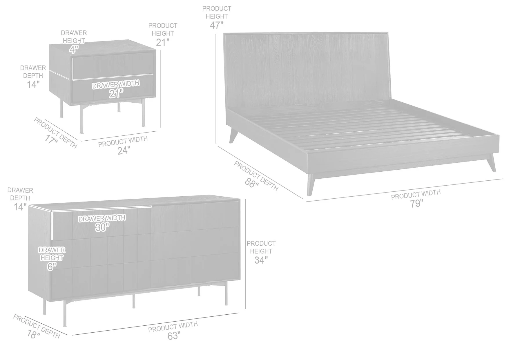 Carnaby King 4 Piece Bedroom Set in Black Brushed Oak Wood - Image 11