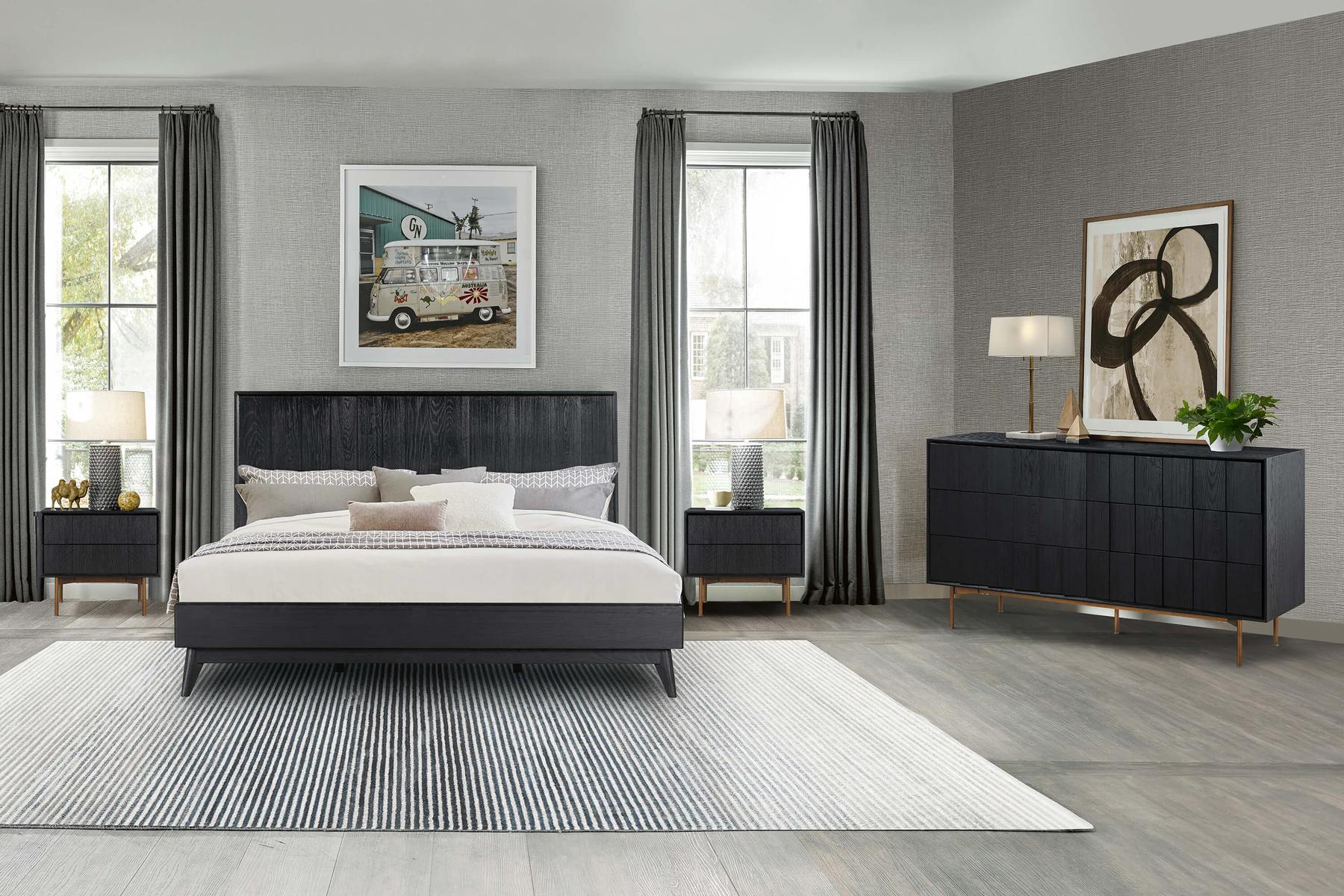 Carnaby King Platform Bed Frame in Black Brushed Oak Wood - Image 11