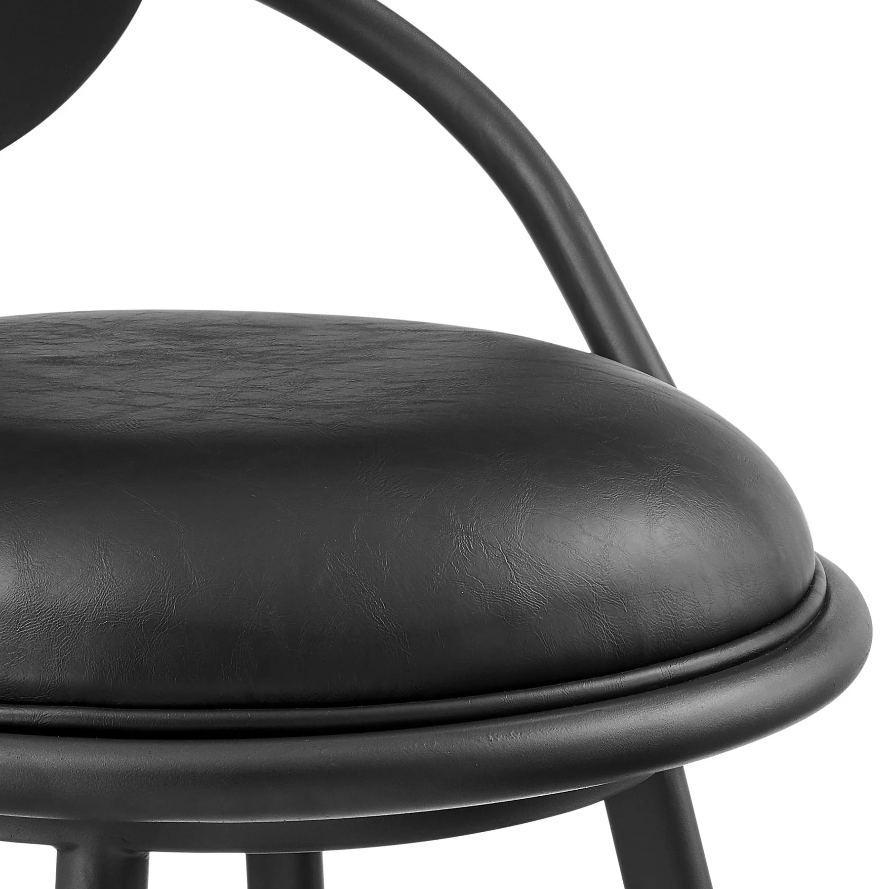 Carnation 26" Swivel Counter Stool in Black Iron with Vintage Black Faux Leather and Black Wood Back - Image 6