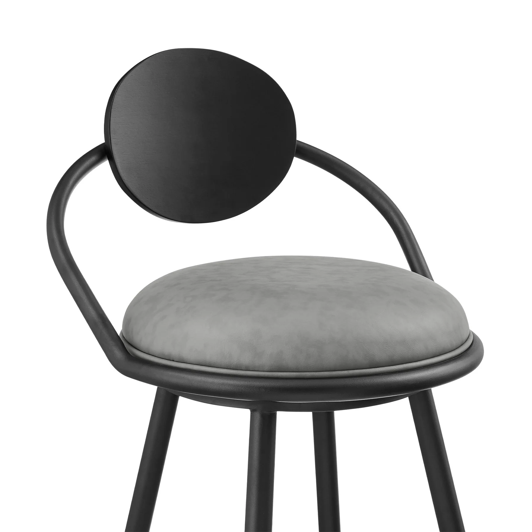 Carnation 26" Swivel Counter Stool in Black Iron with Vintage Gray Faux Leather and Black Wood Back - Image 4