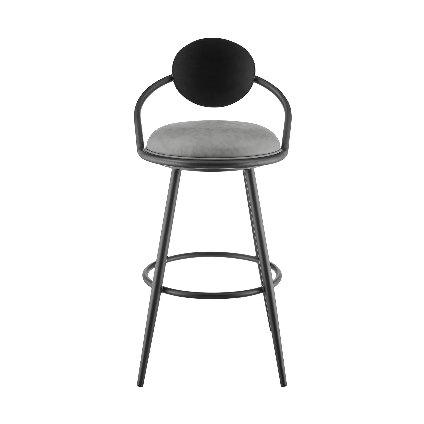 Carnation 30" Swivel Bar Stool in Black Iron with Vintage Gray Faux Leather and Black Wood Back - Image 2