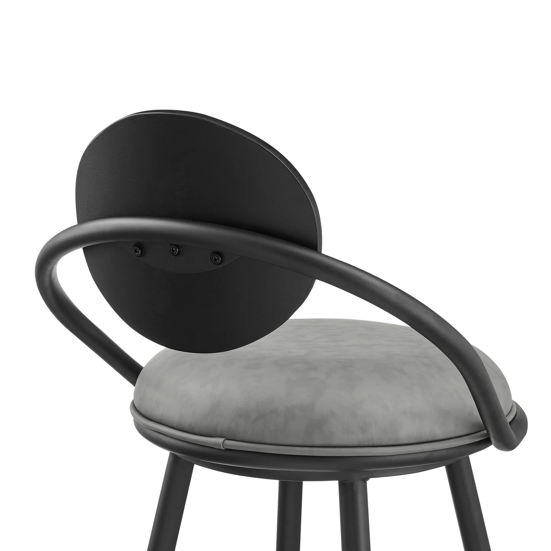 Carnation 30" Swivel Bar Stool in Black Iron with Vintage Gray Faux Leather and Black Wood Back - Image 5