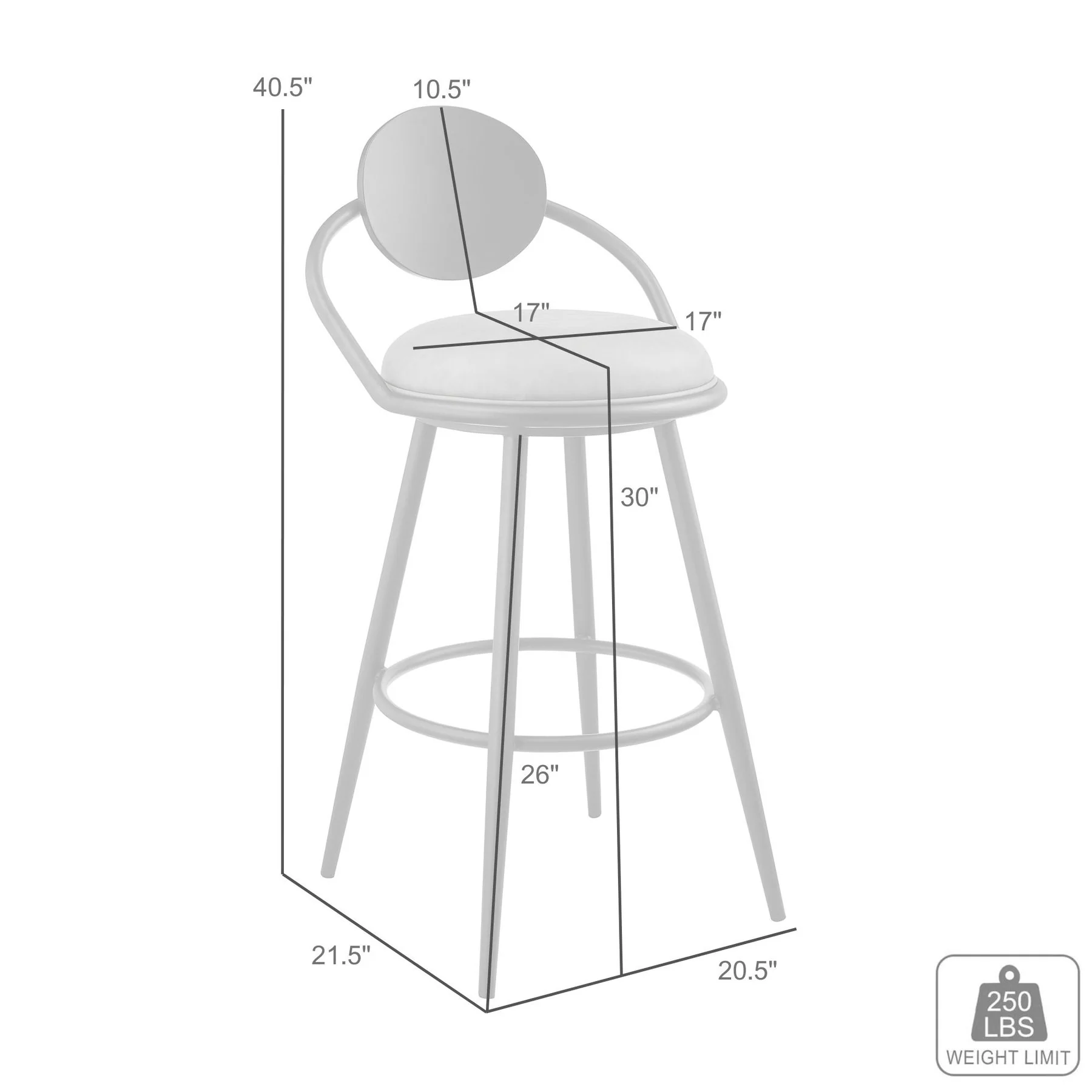Carnation 30" Swivel Bar Stool in Black Iron with Vintage Gray Faux Leather and Black Wood Back - Image 9