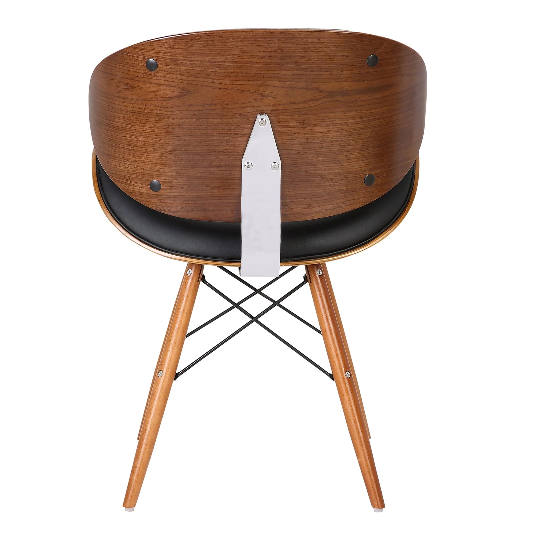 Cassie Mid-Century Dining Chair in Walnut Wood and Black Faux Leather - Image 4
