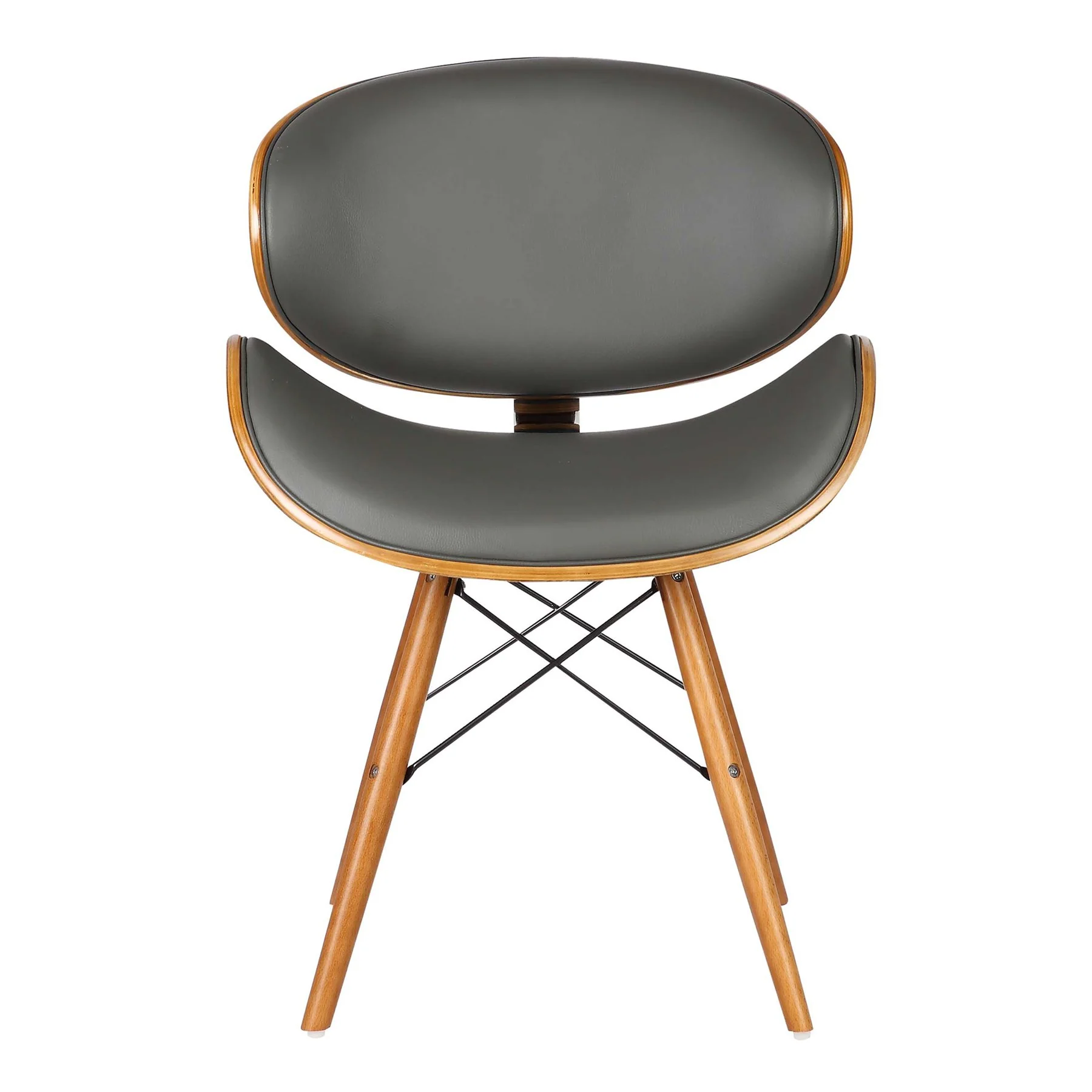 Cassie Mid-Century Dining Chair in Walnut Wood and Gray Faux Leather - Image 2