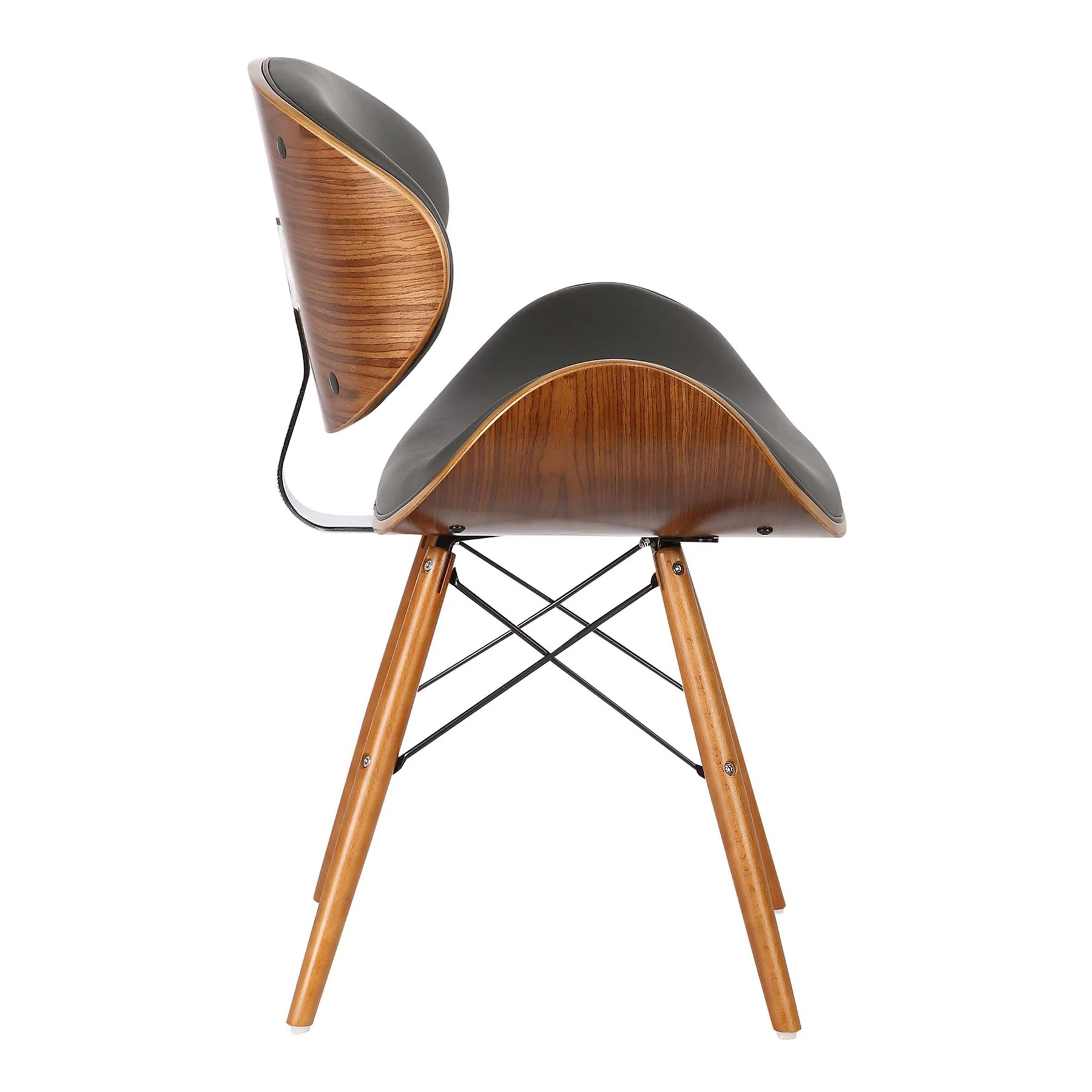 Cassie Mid-Century Dining Chair in Walnut Wood and Gray Faux Leather - Image 3