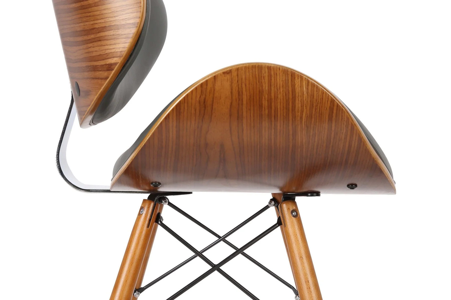 Cassie Mid-Century Dining Chair in Walnut Wood and Gray Faux Leather - Image 6