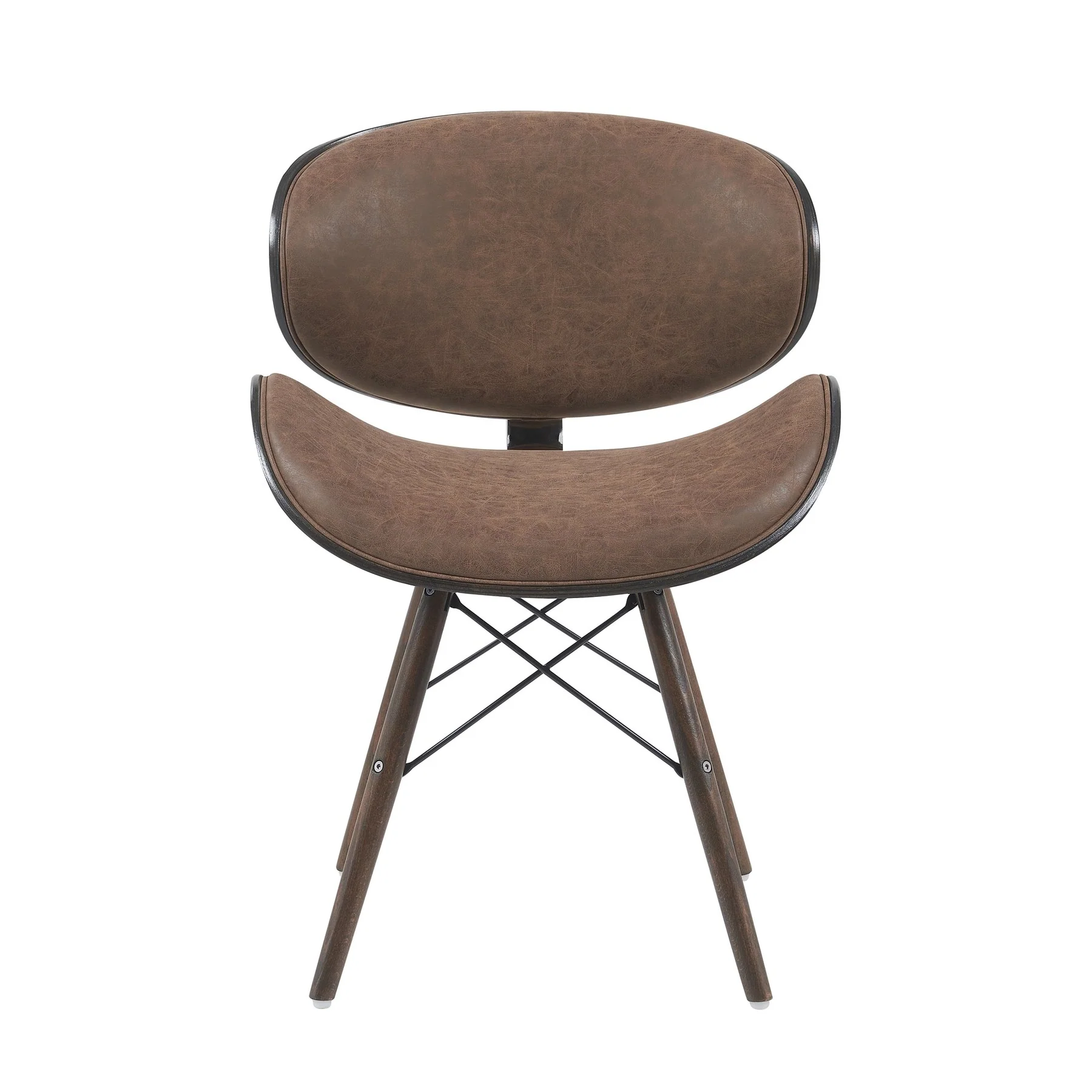 Cassie Mid-Century Upholstered Dining Chair in Espresso Oak Finish with Vintage Dark Brown Faux Leather Seat - Image 2