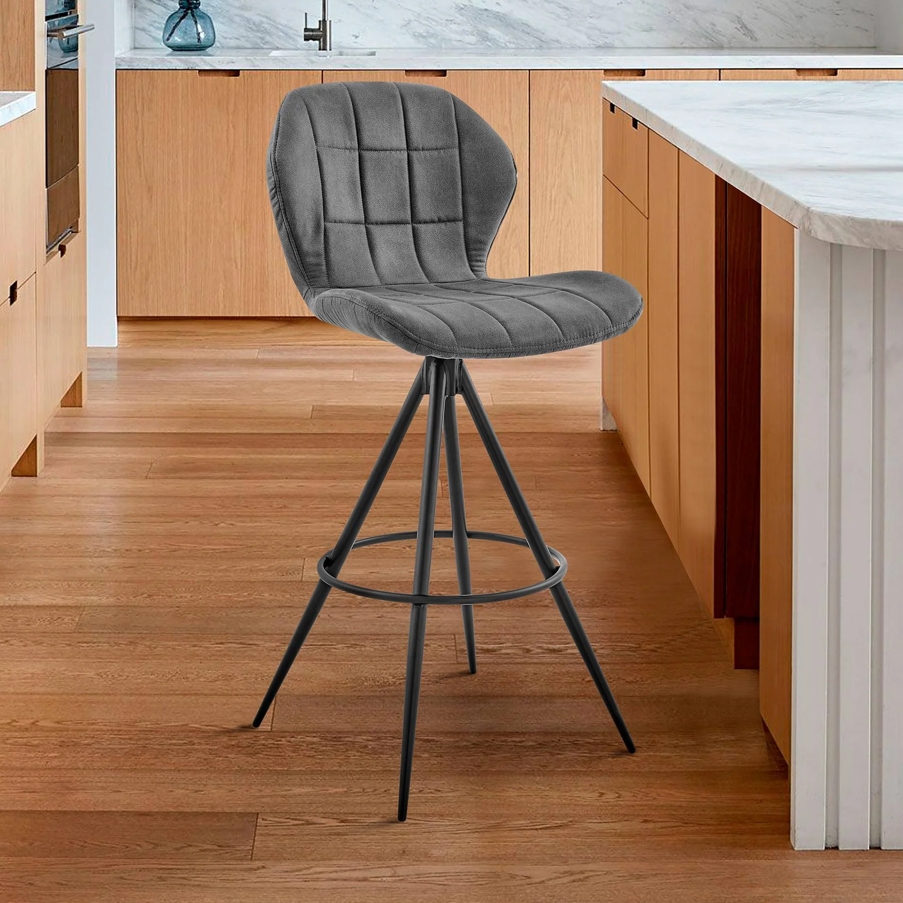 Catalina 26" Counter Height Bar Stool in Charcoal Fabric and Black Finish - Image 9