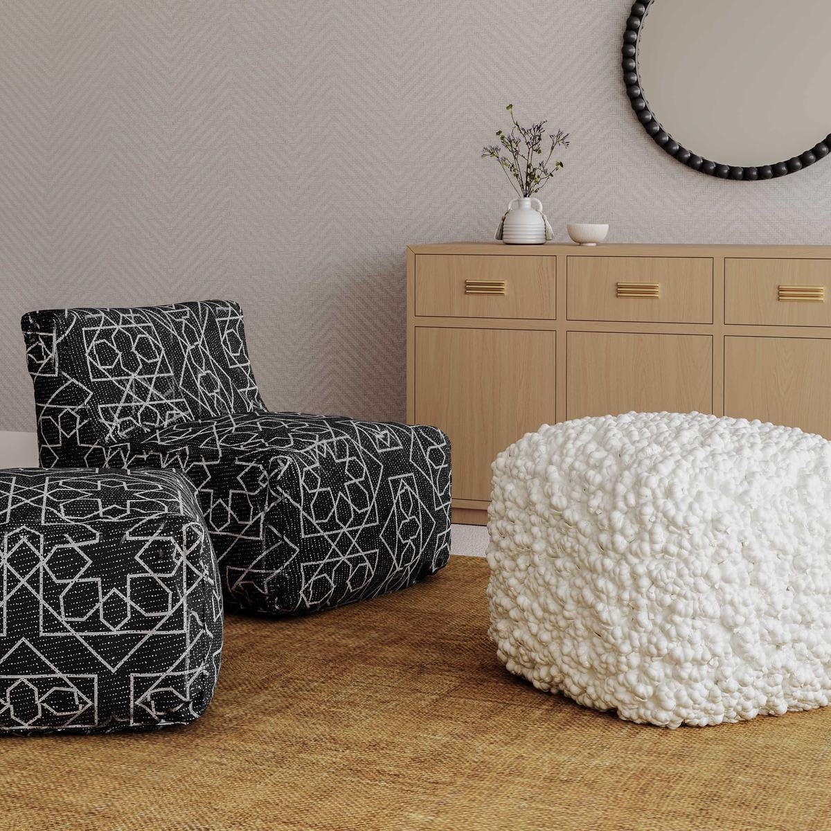Cathy Cream Woven Pouf - Image 2