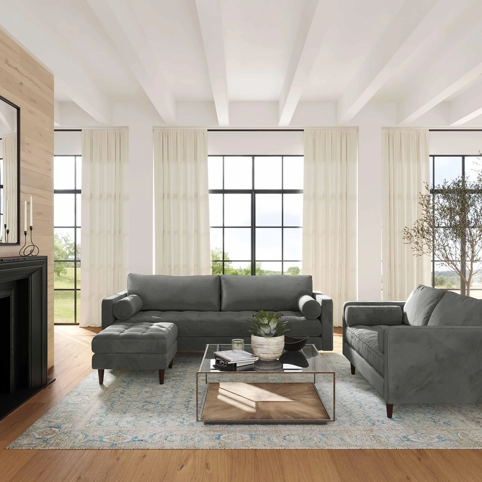 Cave Ash Gray Velvet Sofa - Image 2