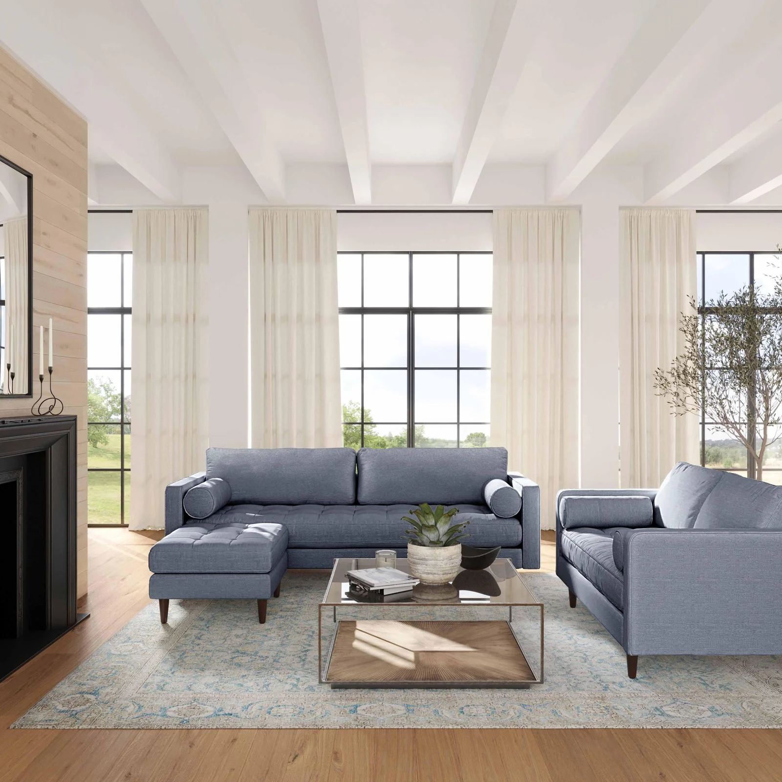 Cave Navy Tweed Loveseat - Image 2
